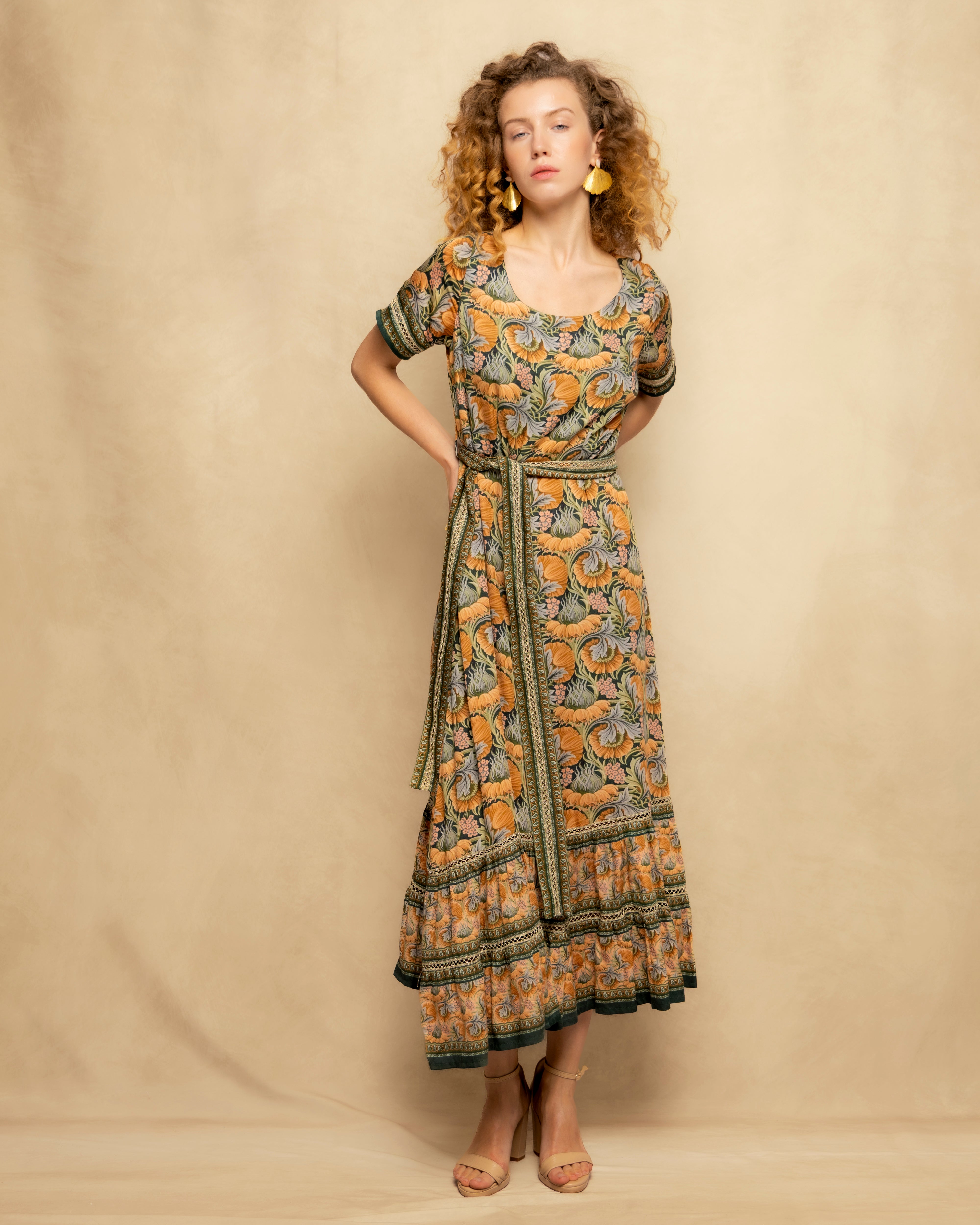 Vestido Midi Estampado de Inspiração Boémia Verde-10