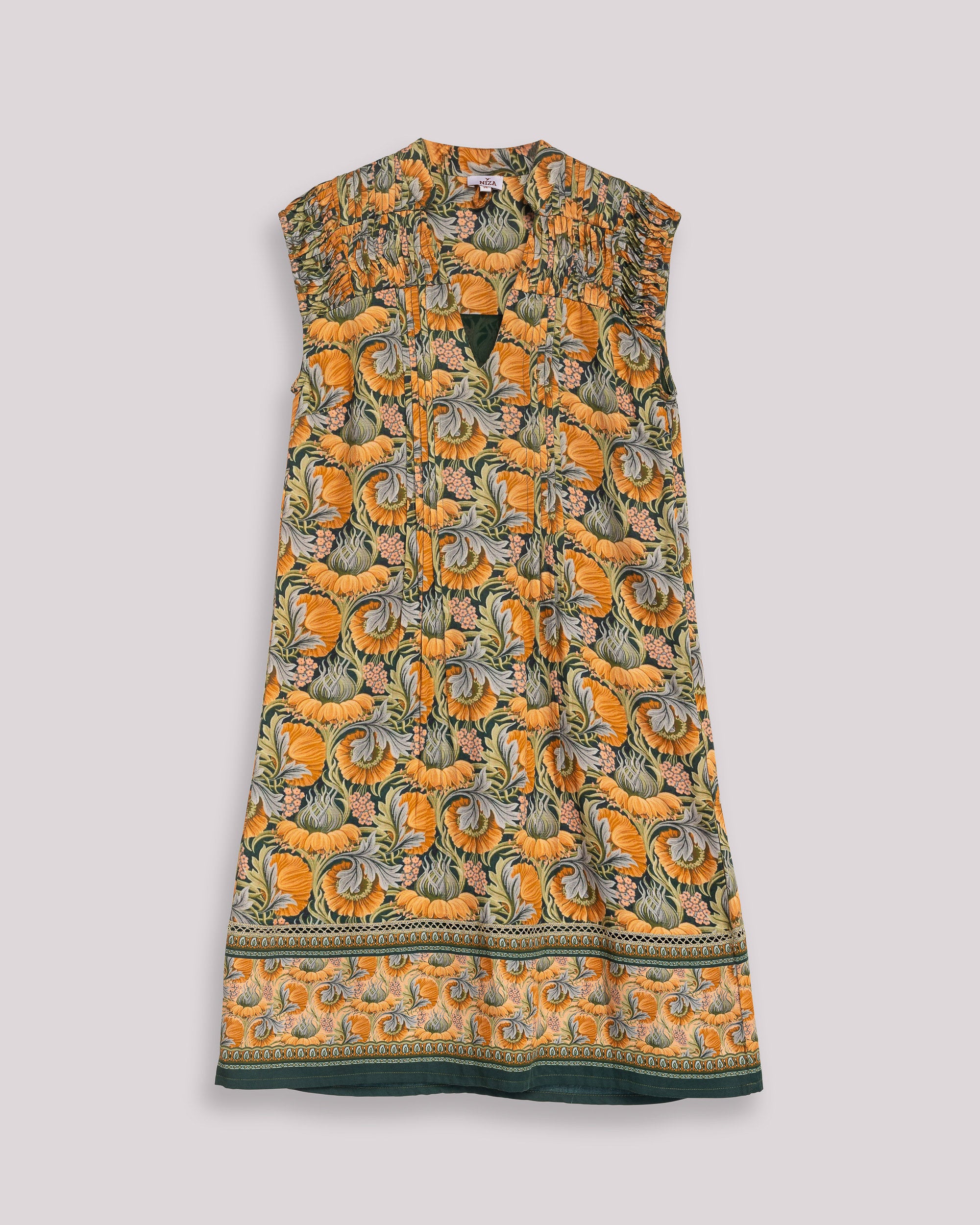 Vestido Curto sem Mangas com Aplicações Bordadas Florais Verde-8
