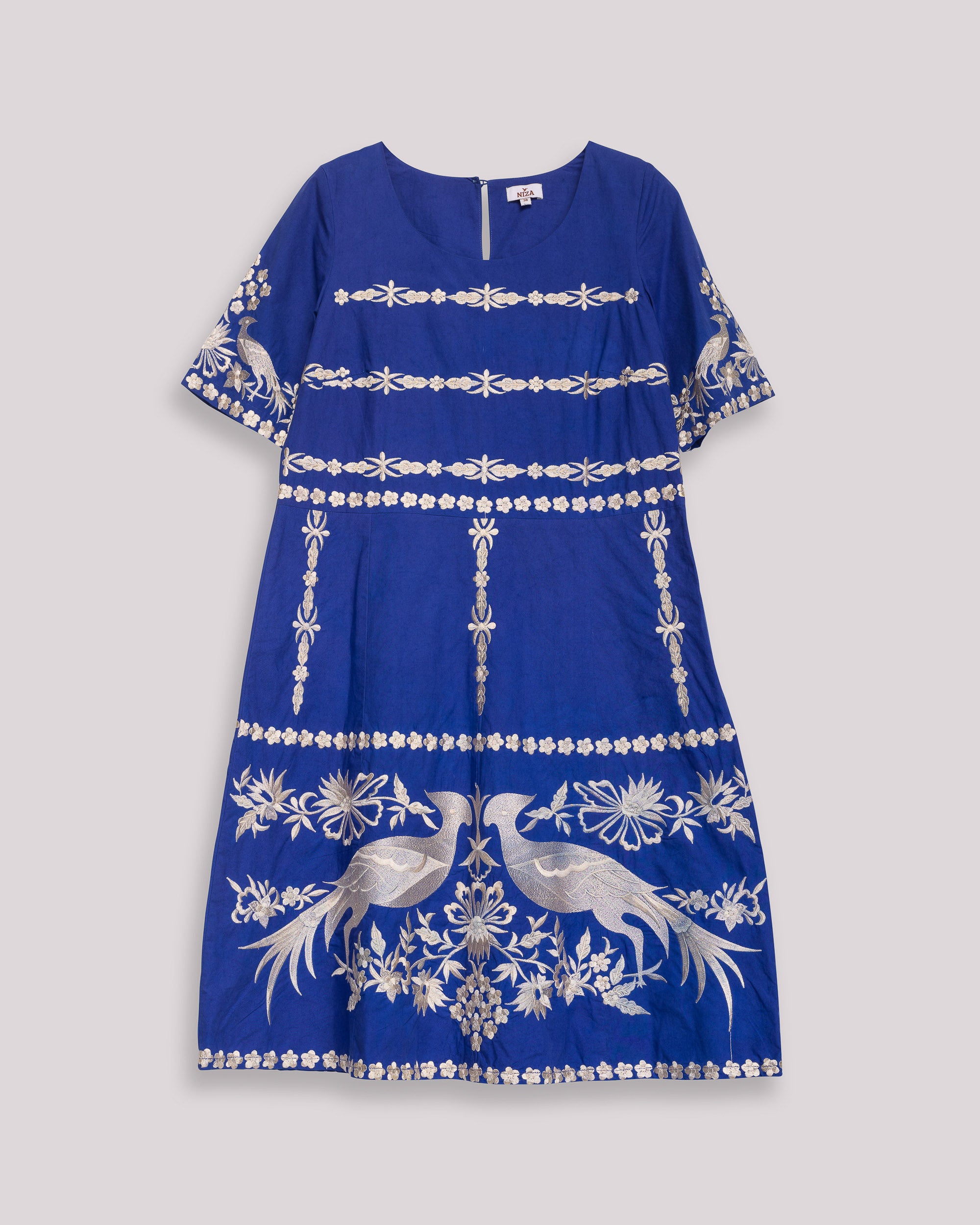 Vestido Curto de Inspiração Artesanal com Manga Curta Azul-8