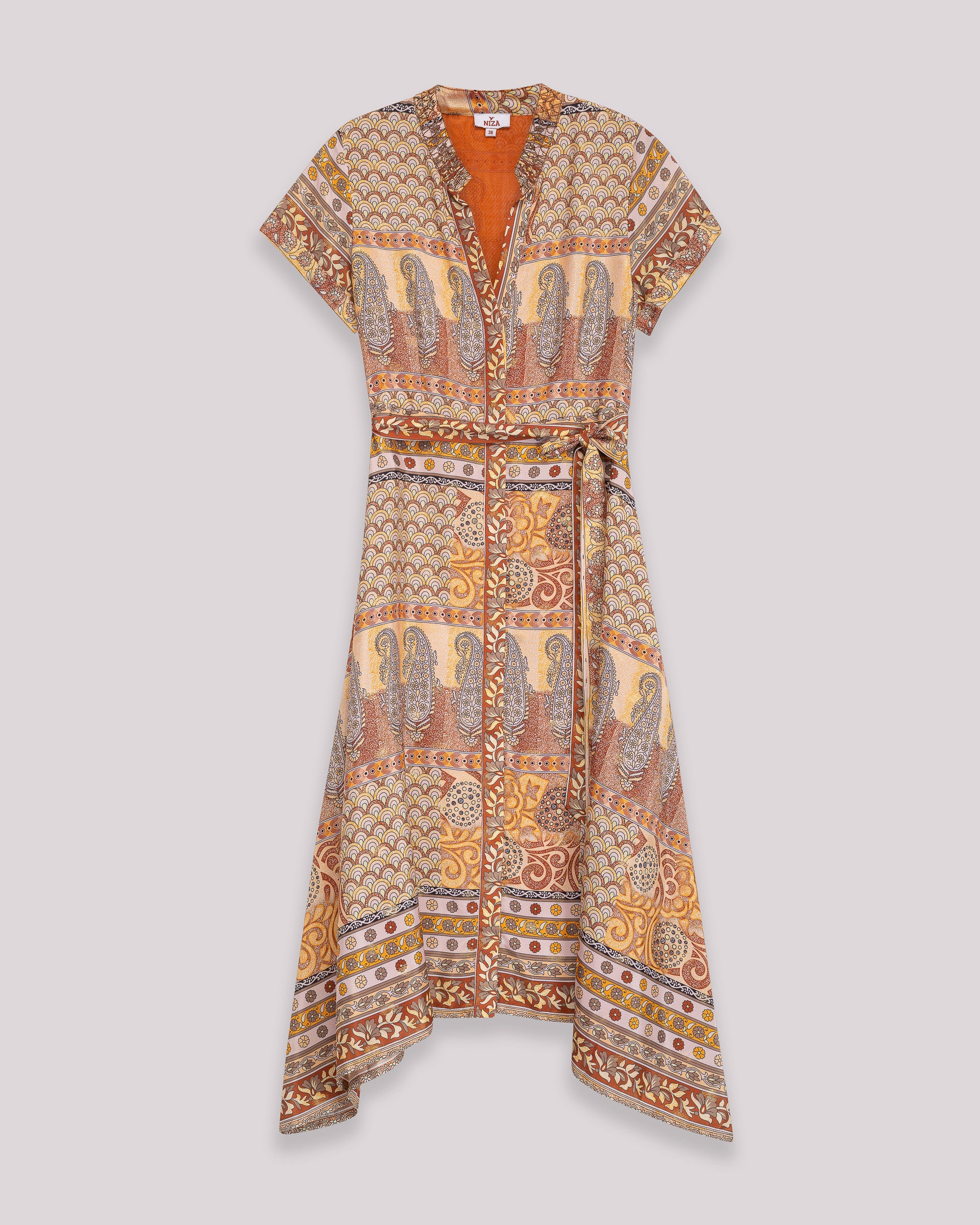 Vestido Midi Tipo Camisa com Laçada na Cintura Laranja-6