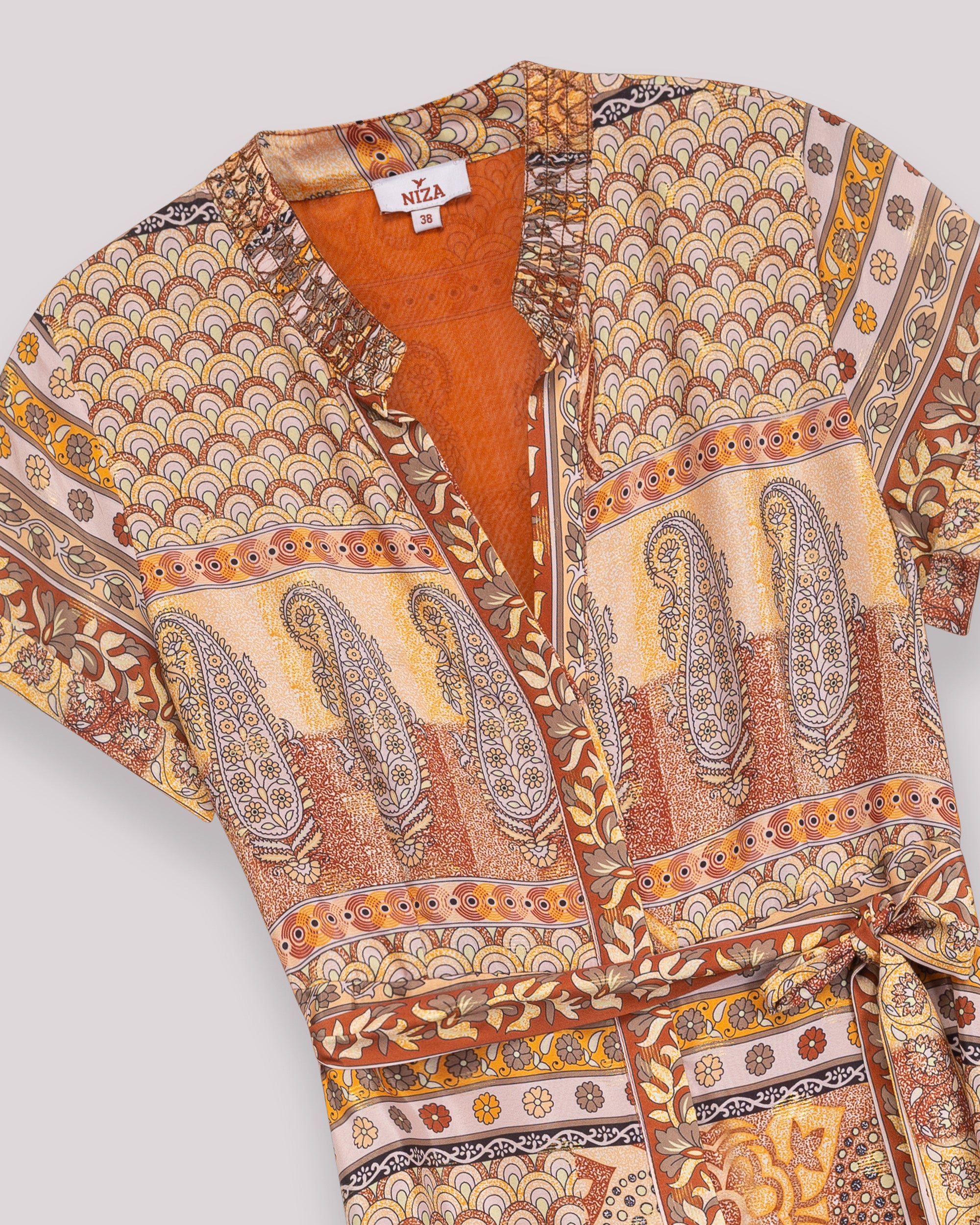 Vestido Midi Tipo Camisa com Laçada na Cintura Laranja-7