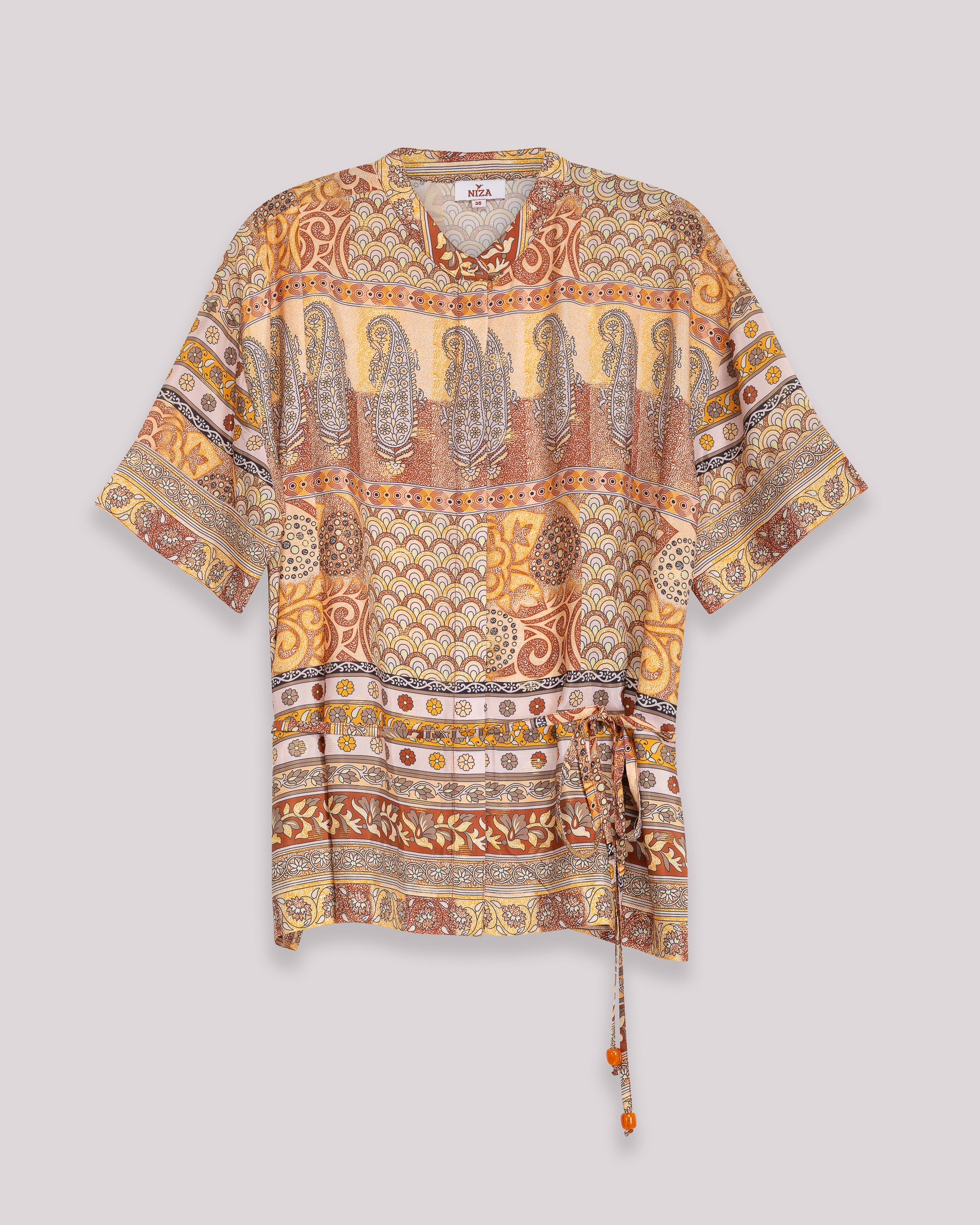 Blusa Estampada de Manga Curta com Cinto Laranja-6