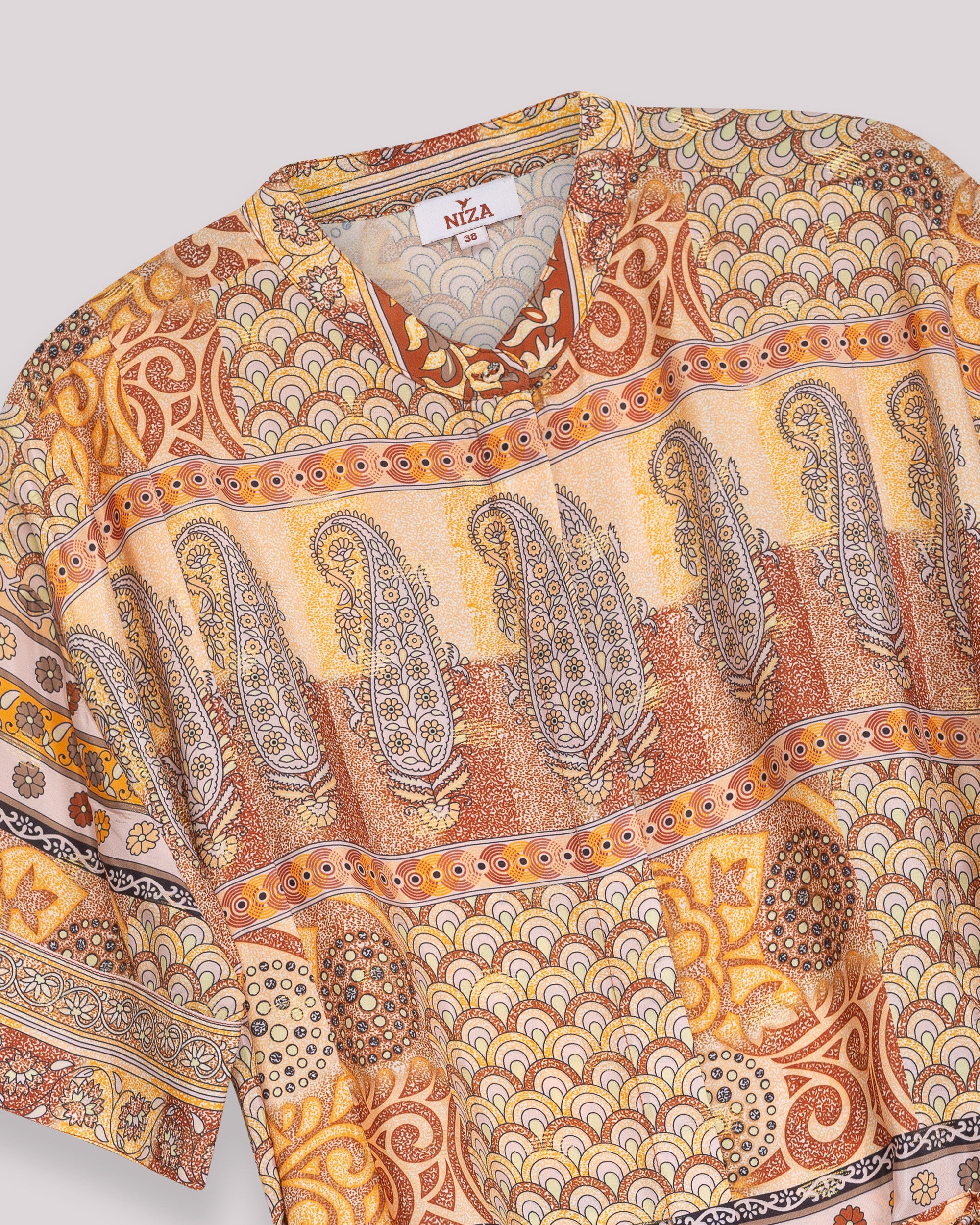 Blusa Estampada de Manga Curta com Cinto Laranja-7
