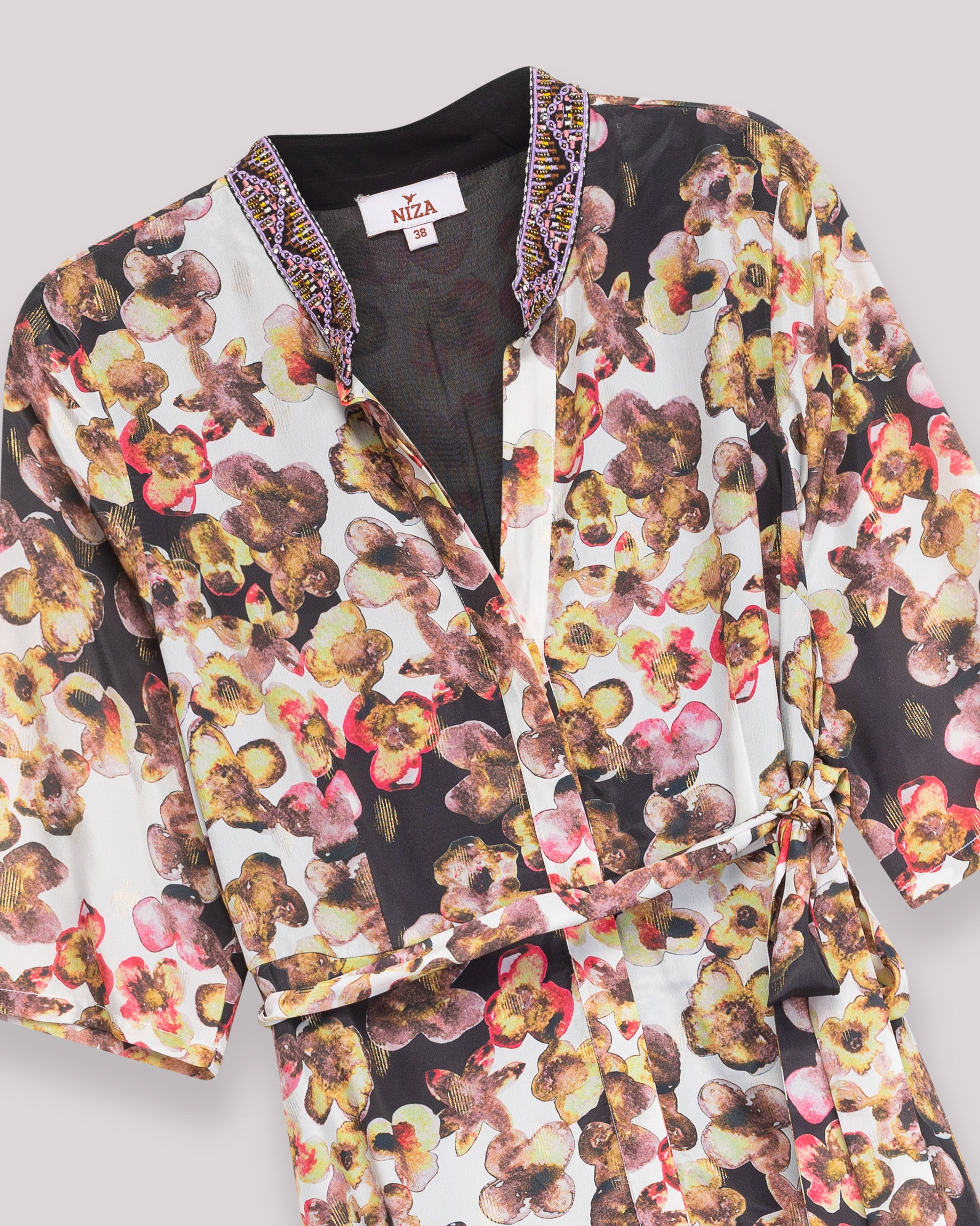 Vestido Midi Estampado com Manga 3/4 e Cinto Multicolor-7