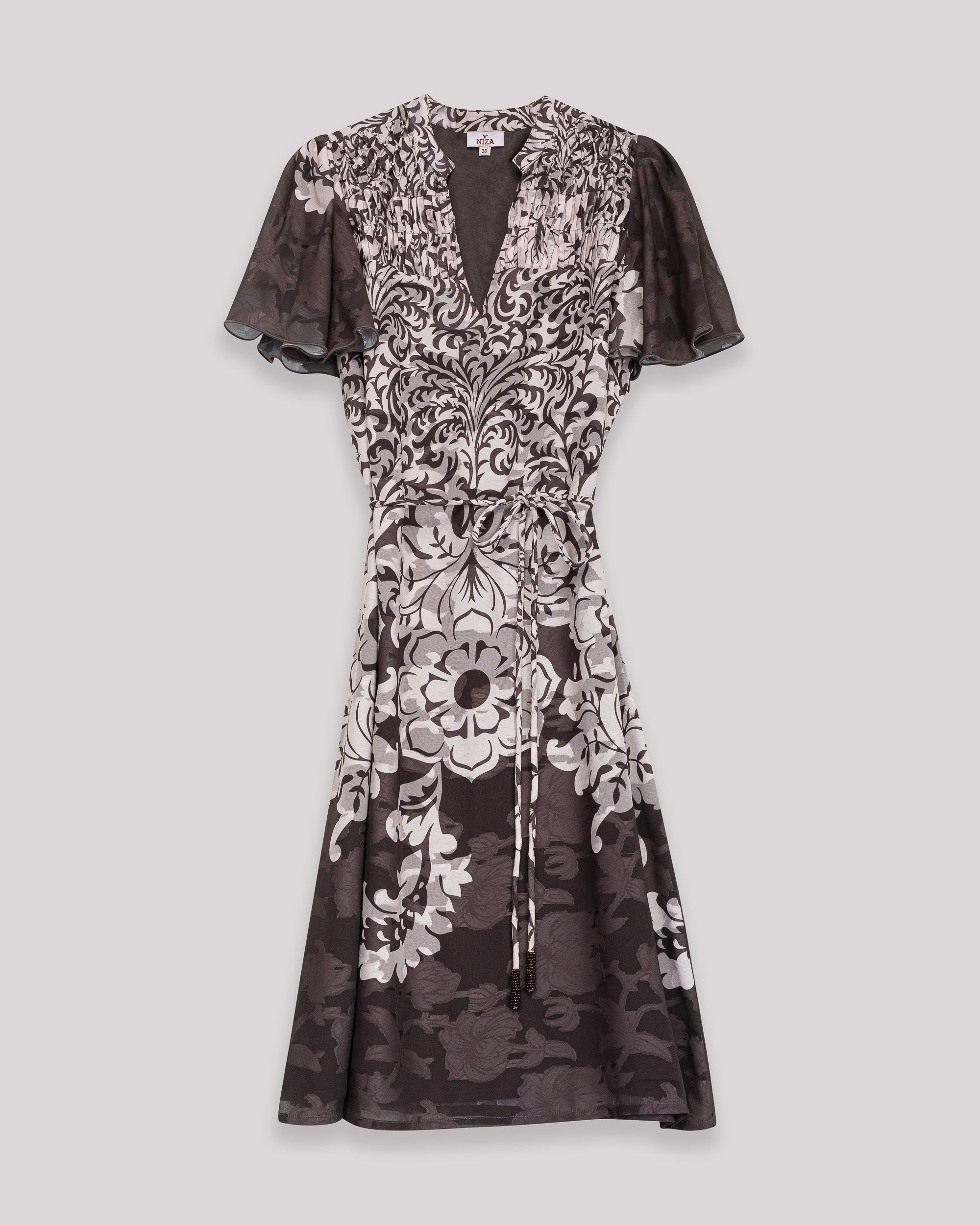 Vestido Curto com Manga Curta de Gase e Laçada Lateral Bege-7