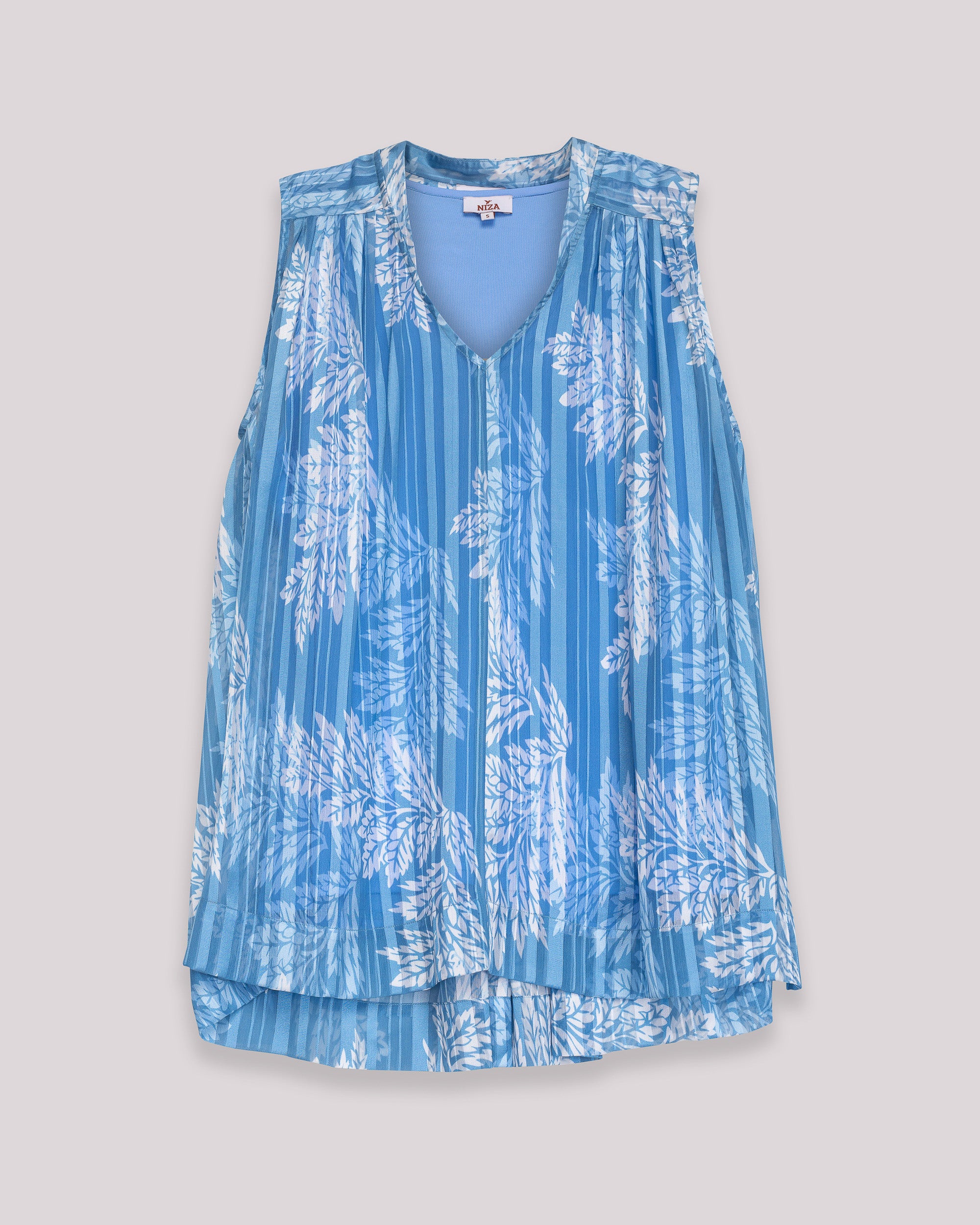 Blusa Estampada sem Mangas com Bainha Assimétrica Branco-7