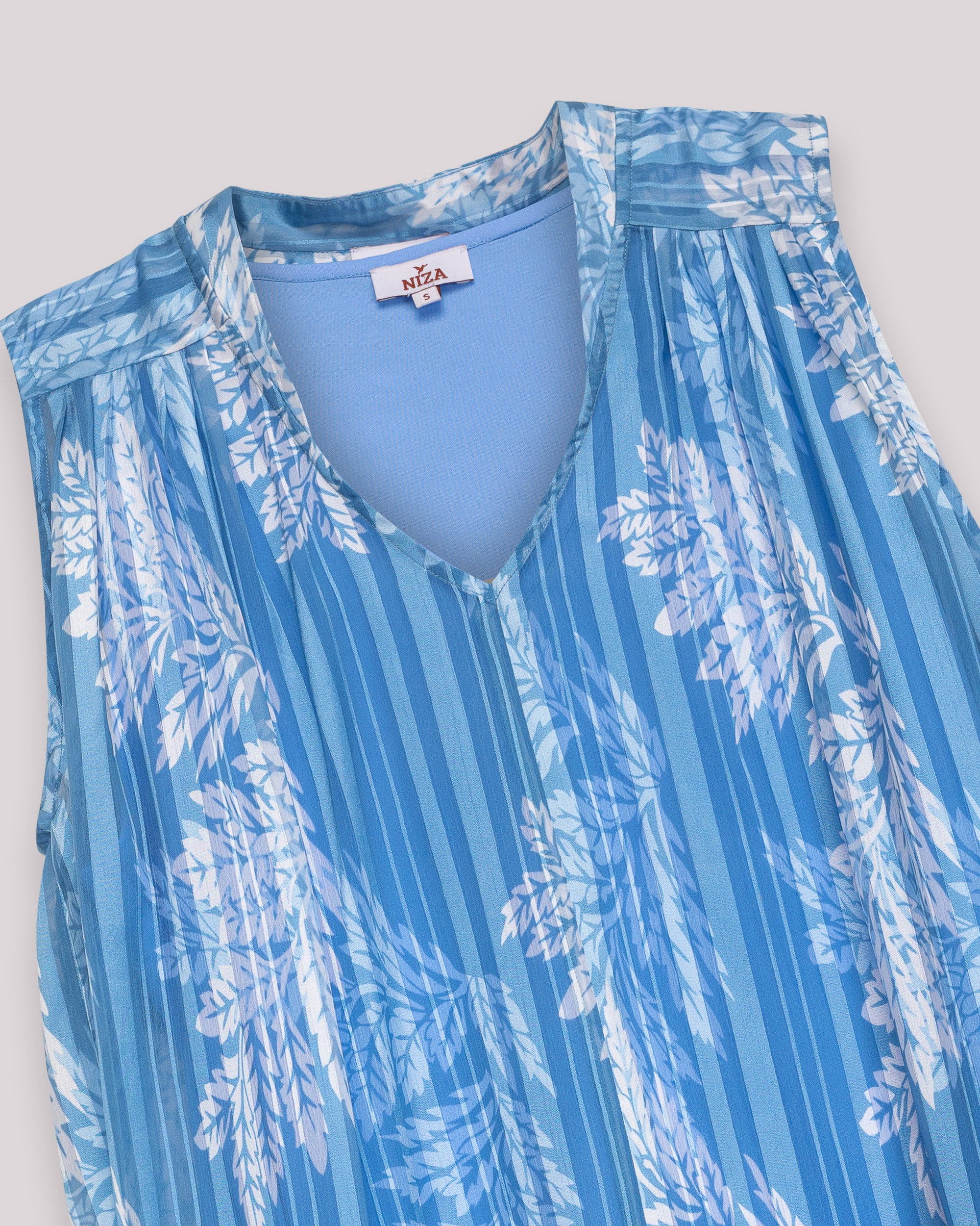 Blusa Estampada sem Mangas com Bainha Assimétrica Branco-8