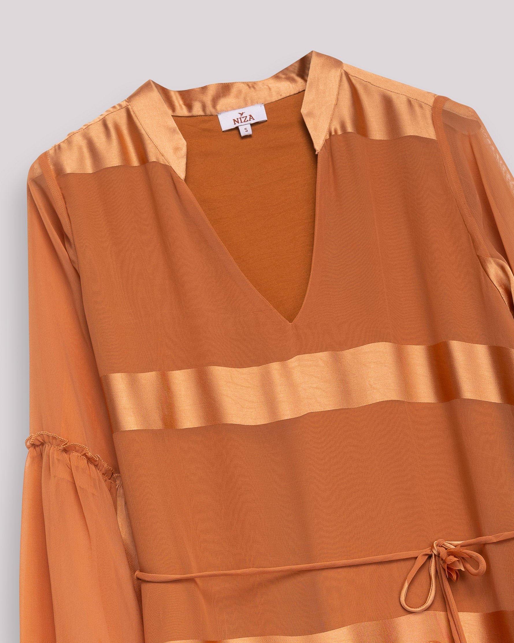 Vestido Curto com Decote em V e Mangas Amplas Laranja-10