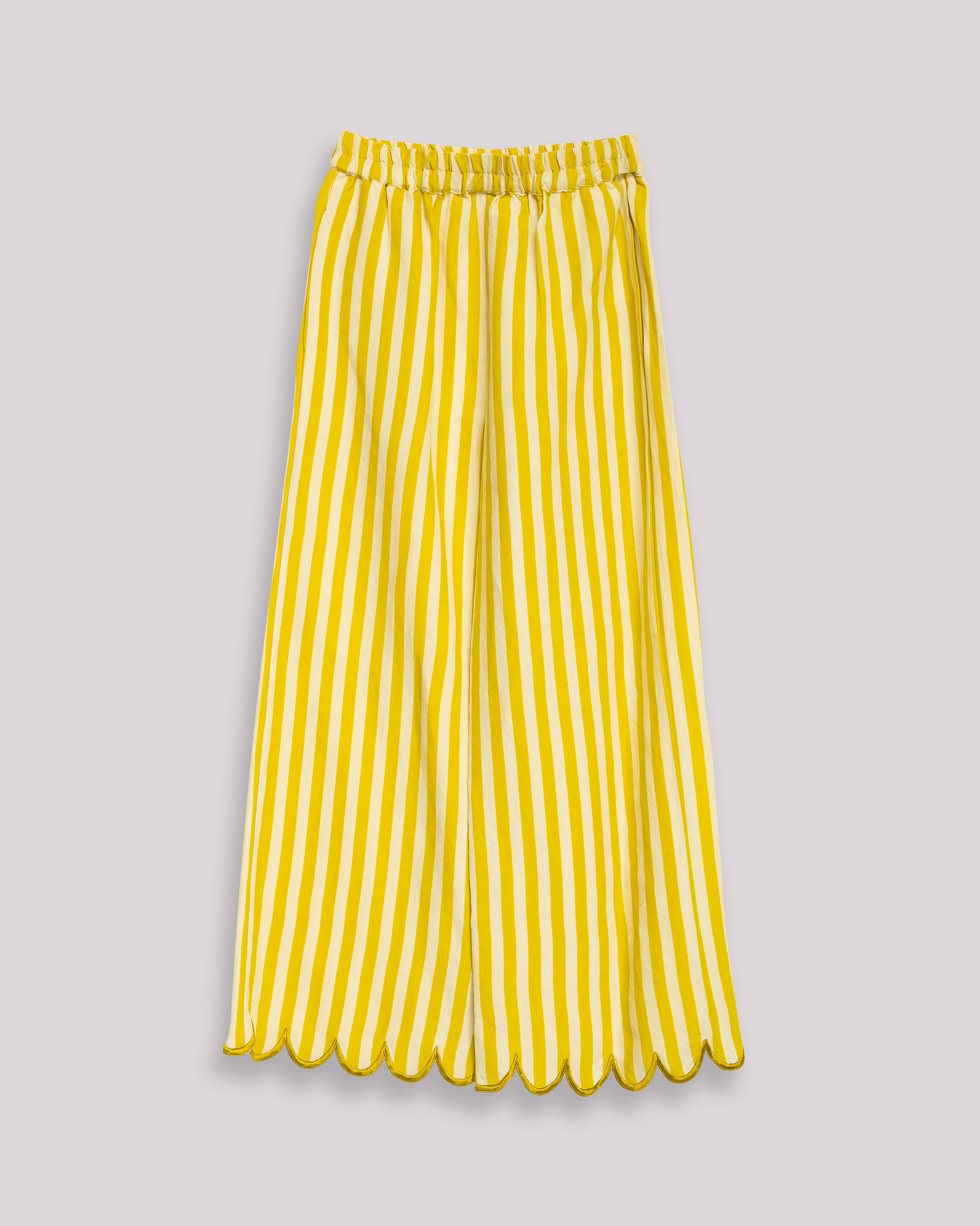 Calças Largas Fluidas Às Riscas com Cintura Elástica Amarelo-7
