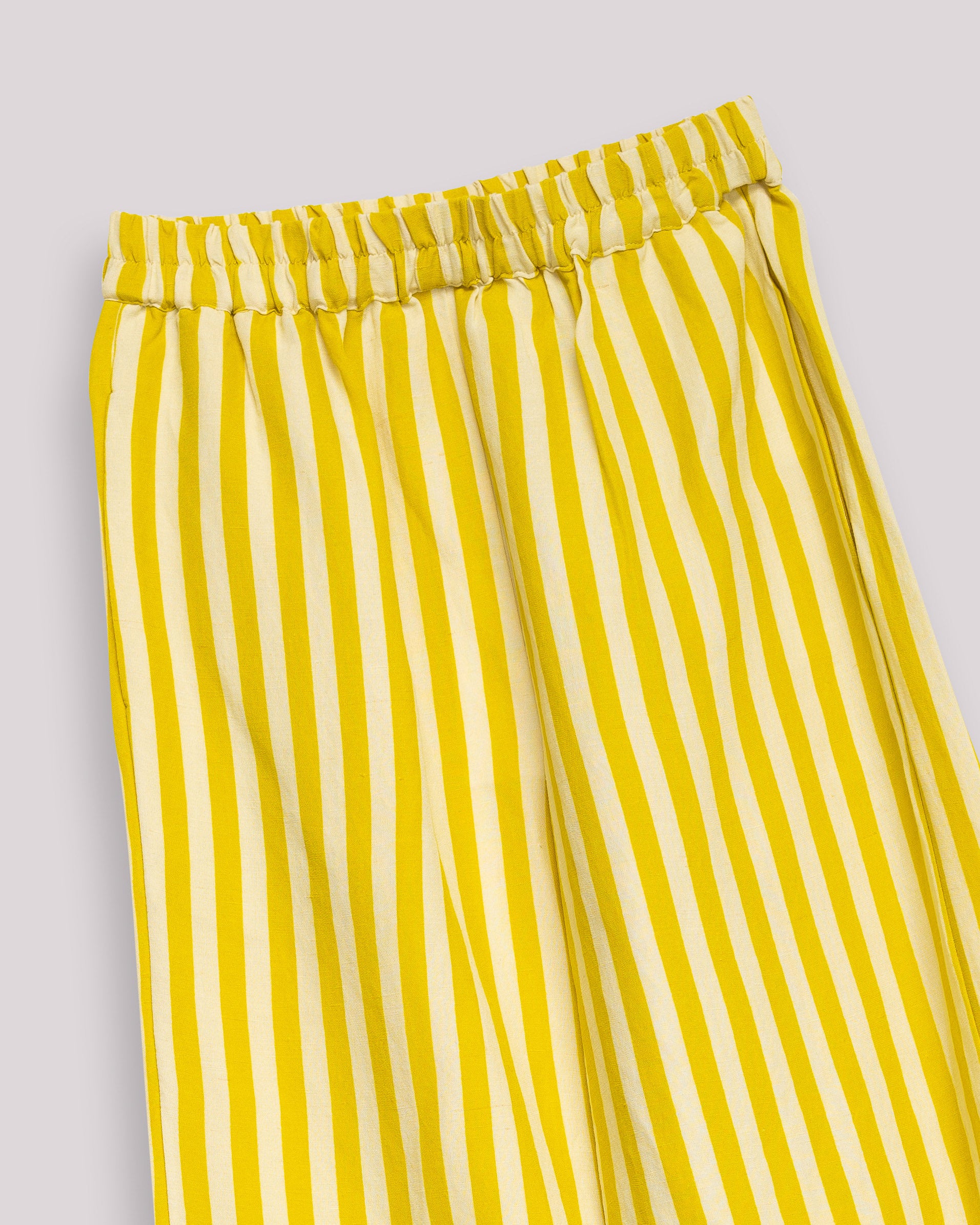 Calças Largas Fluidas Às Riscas com Cintura Elástica Amarelo-8