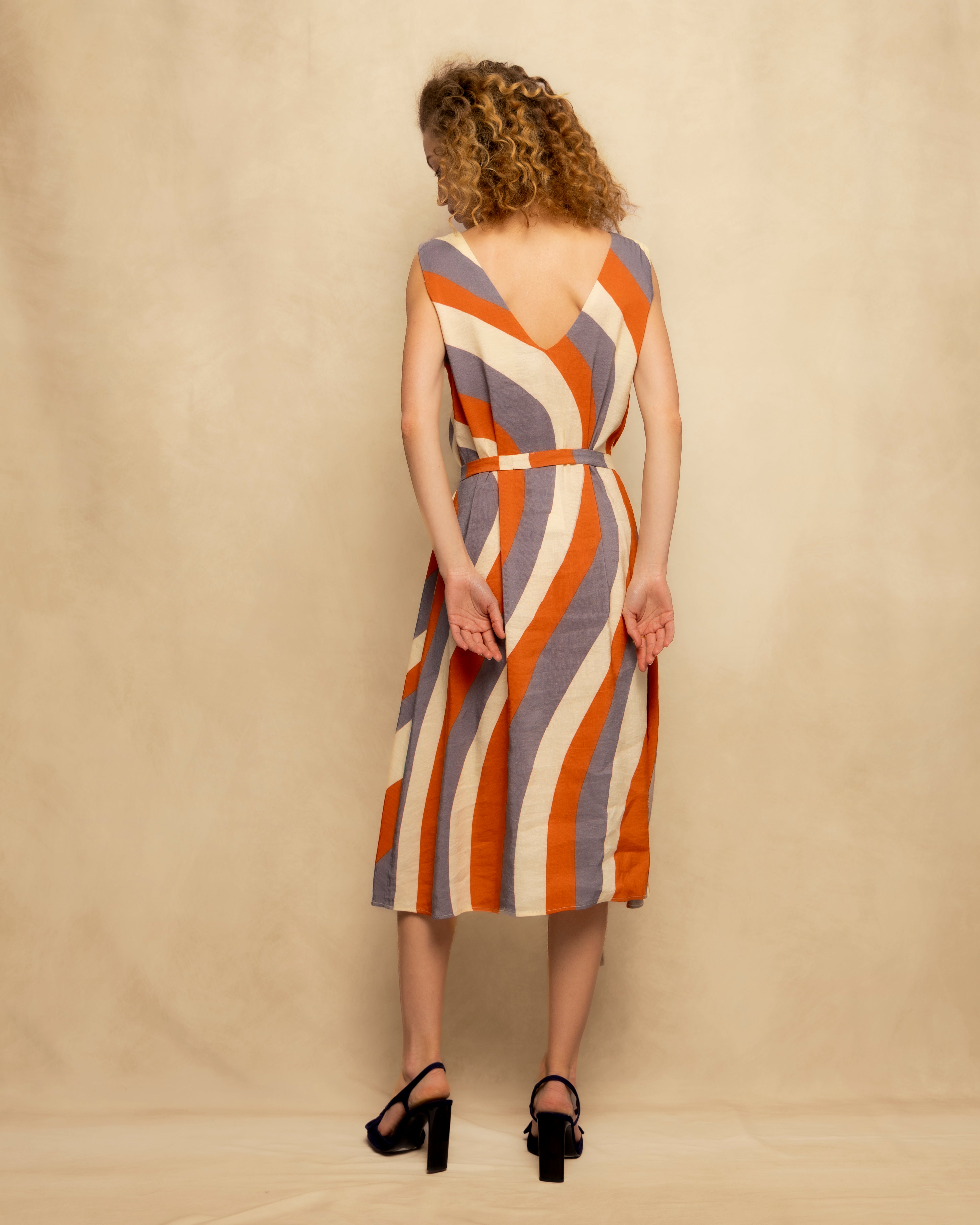 Vestido Midi com Estampado Gráfico e Decote em V Laranja-5