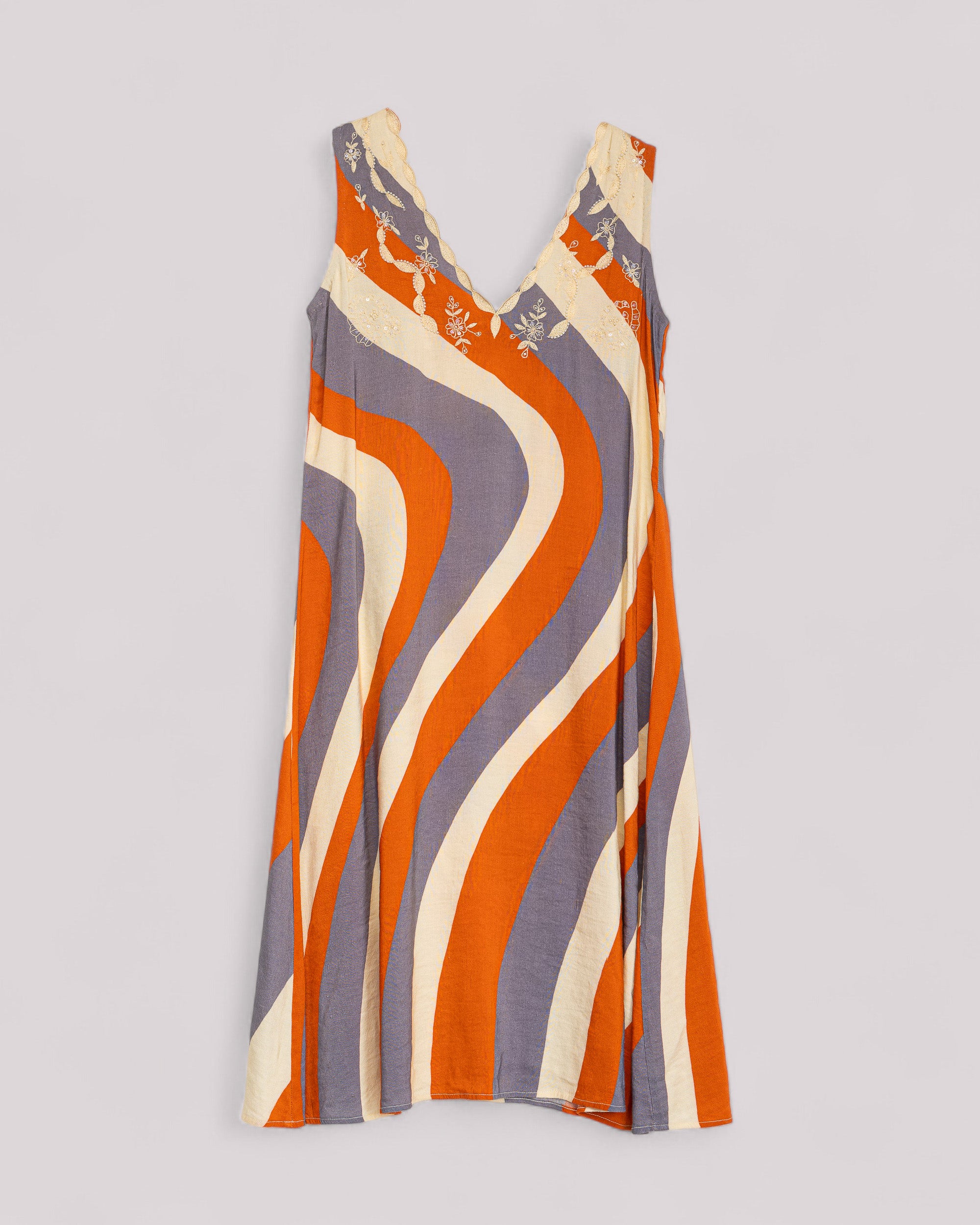 Vestido Midi com Estampado Gráfico e Decote em V Laranja-7