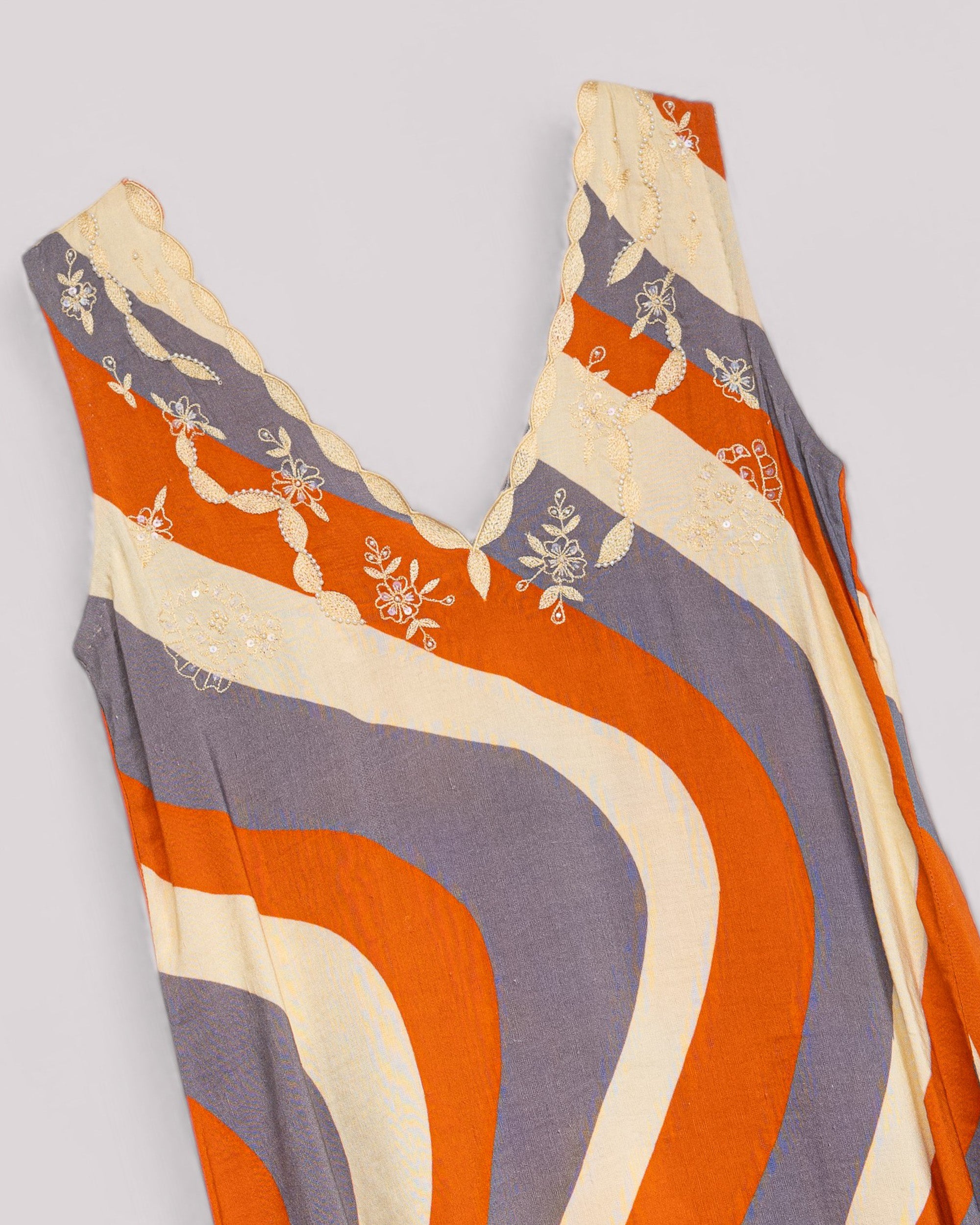 Vestido Midi com Estampado Gráfico e Decote em V Laranja-8