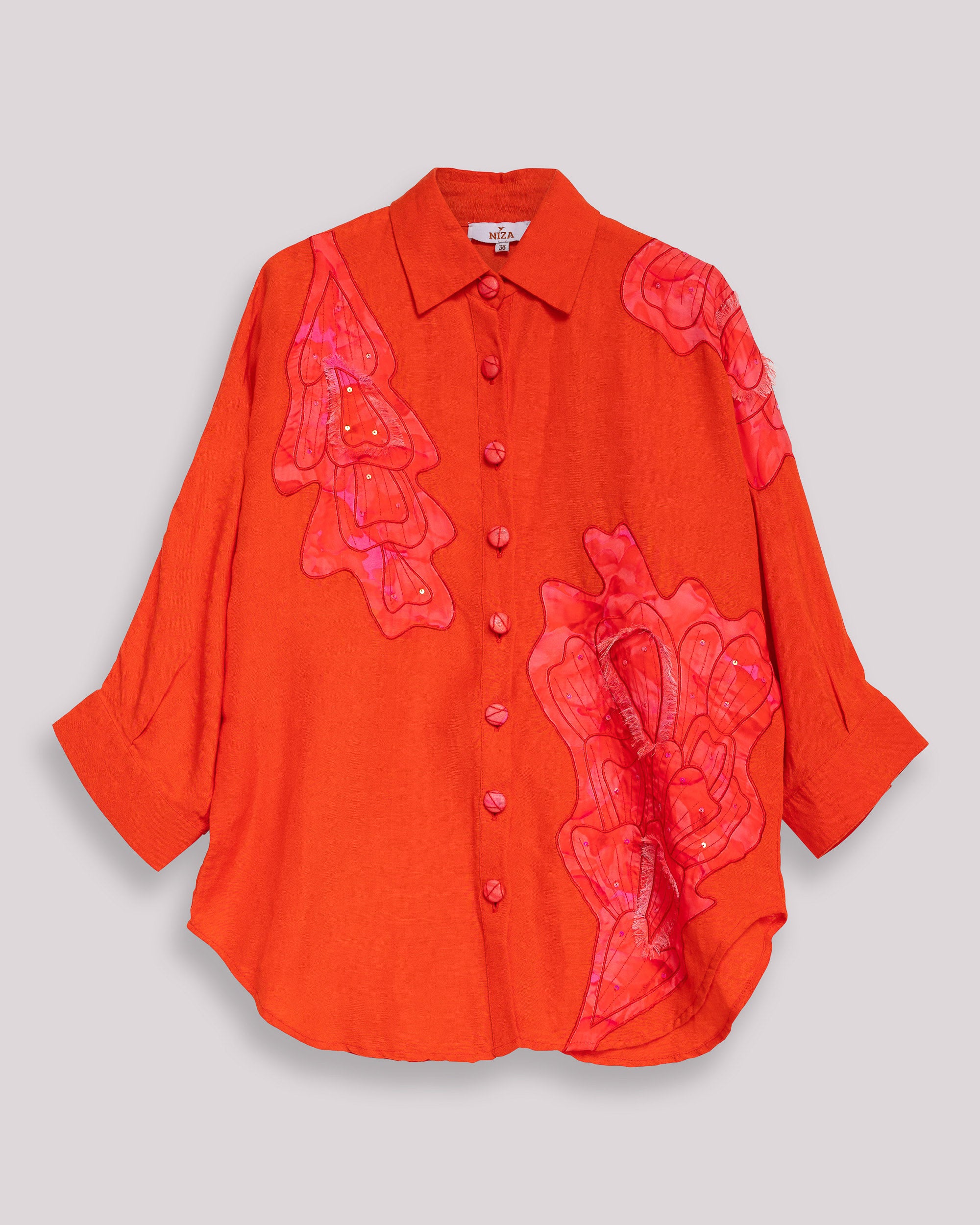 Camisa Ampla com Aplicações Decorativas Coral-7