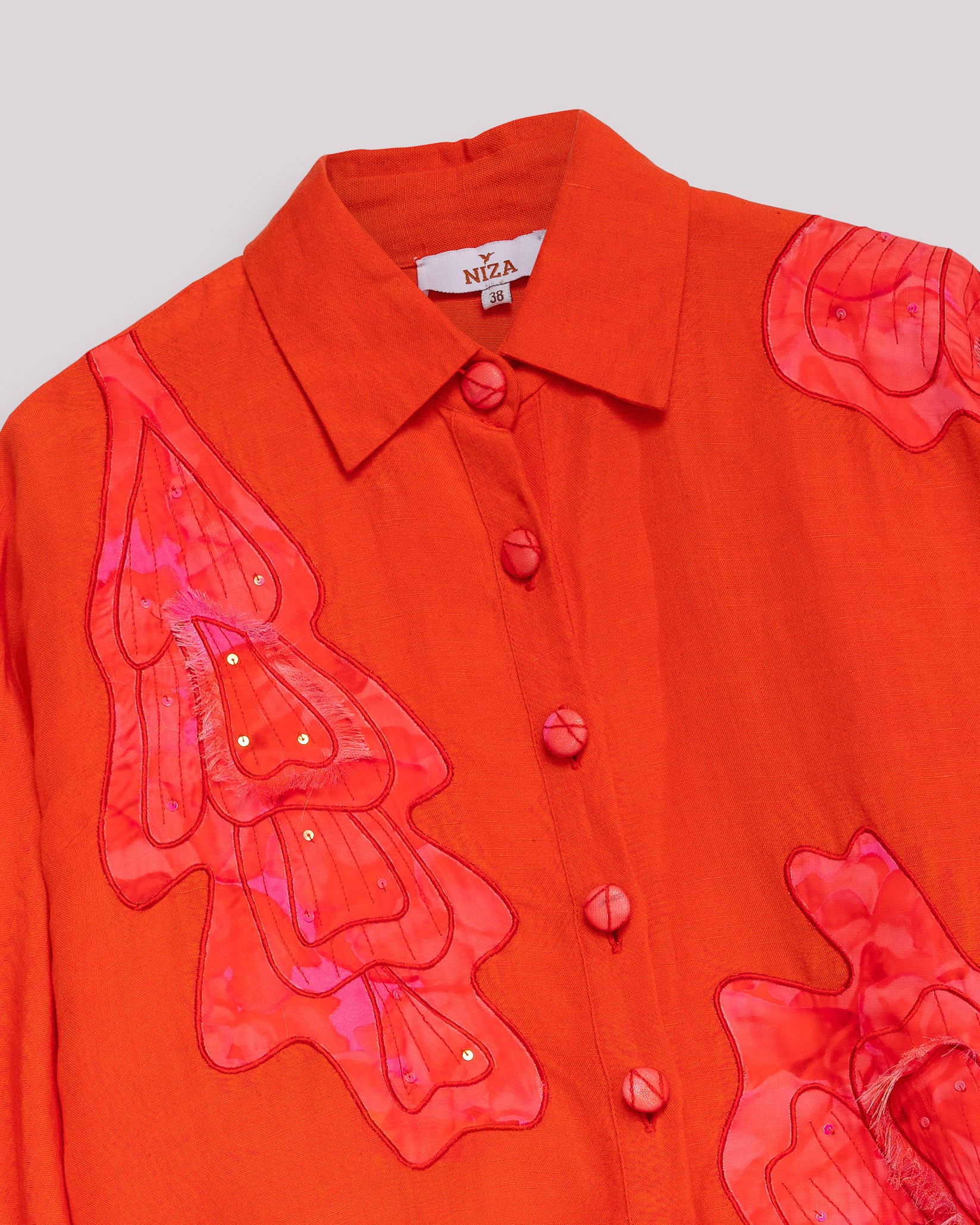 Camisa Ampla com Aplicações Decorativas Coral-8