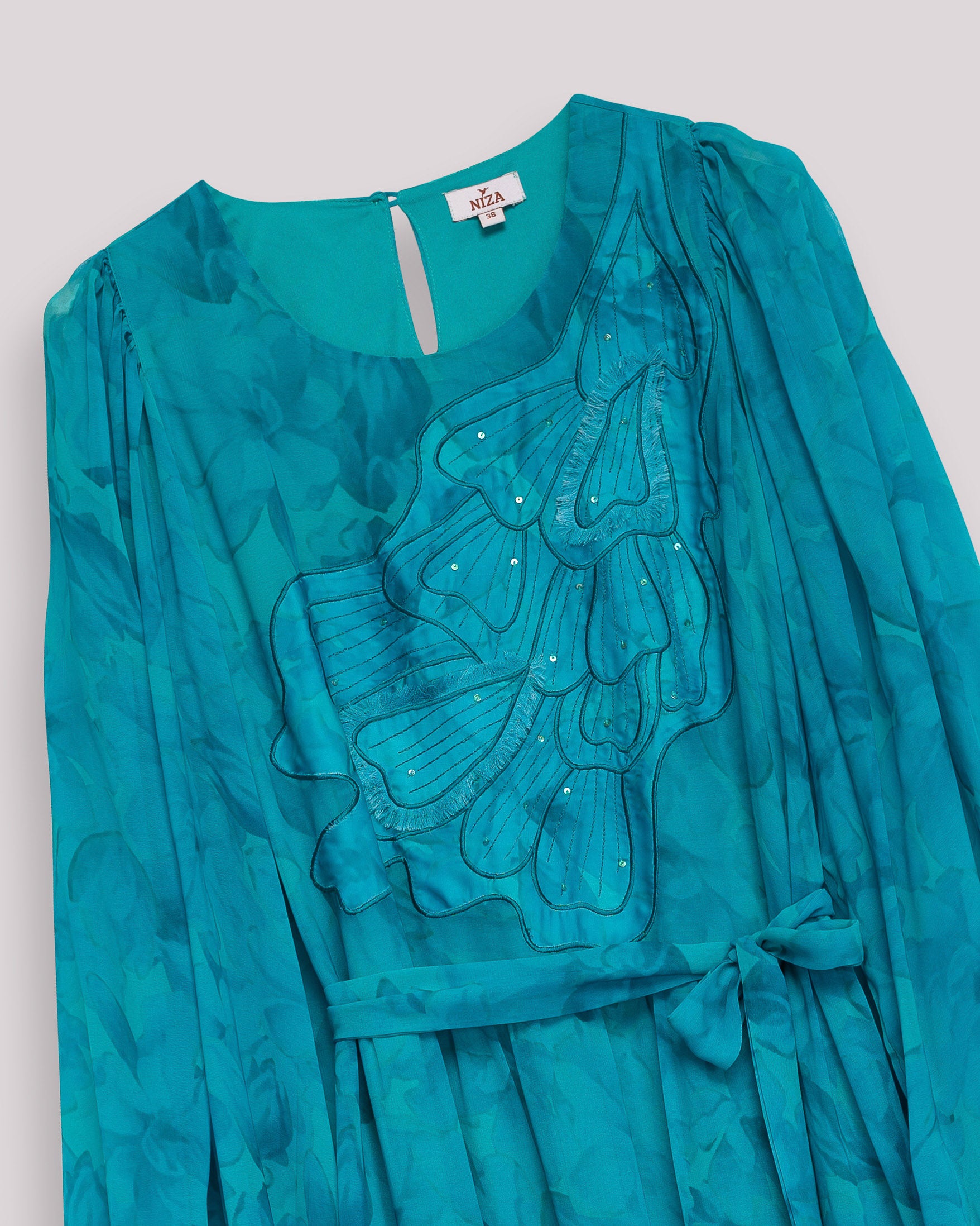 Vestido Midi Vaporoso com Bordado Frontal Turquesa-8