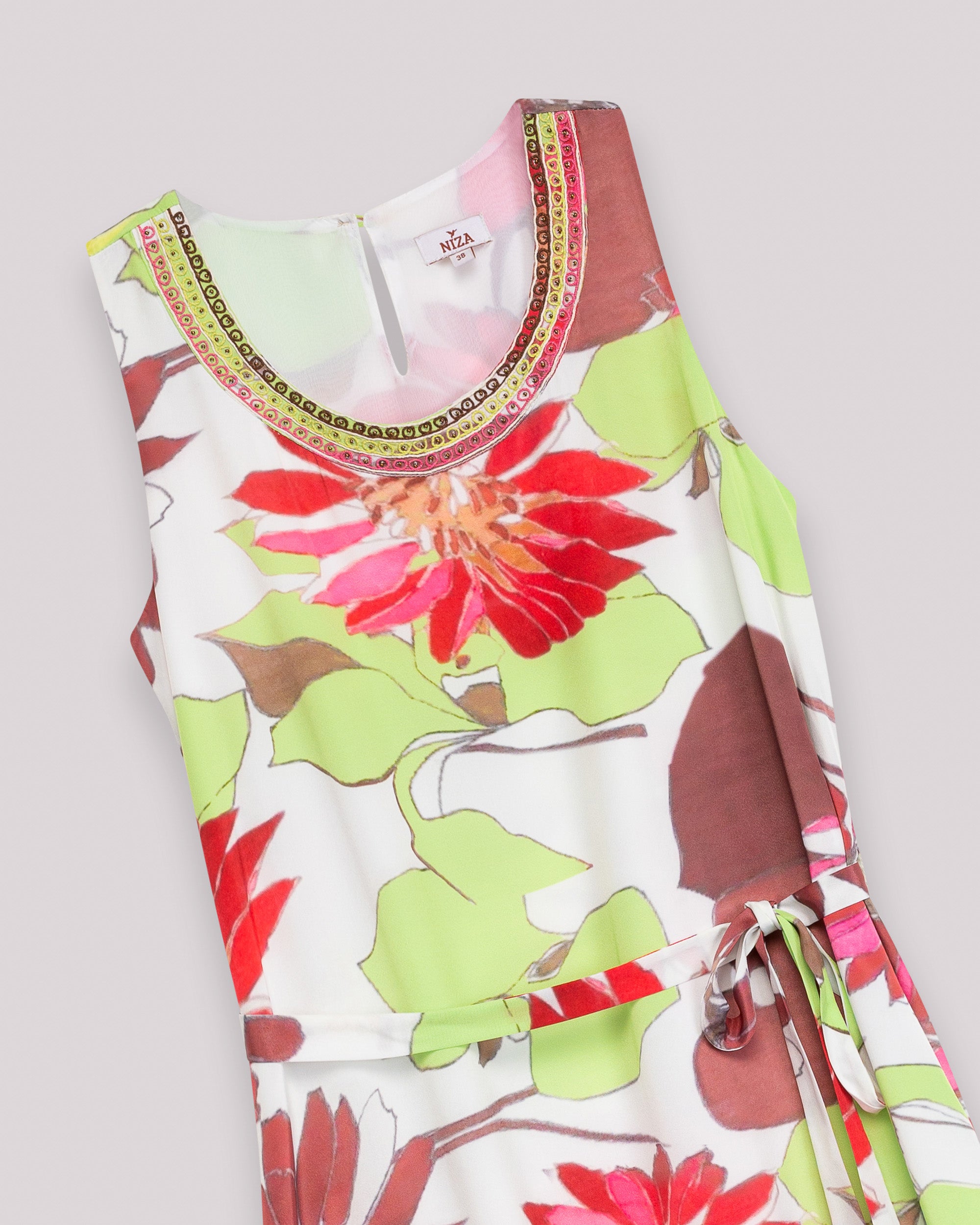 Vestido Midi Estampado sem Mangas com Cinto e Bainha Assimétrica Multicolor-9
