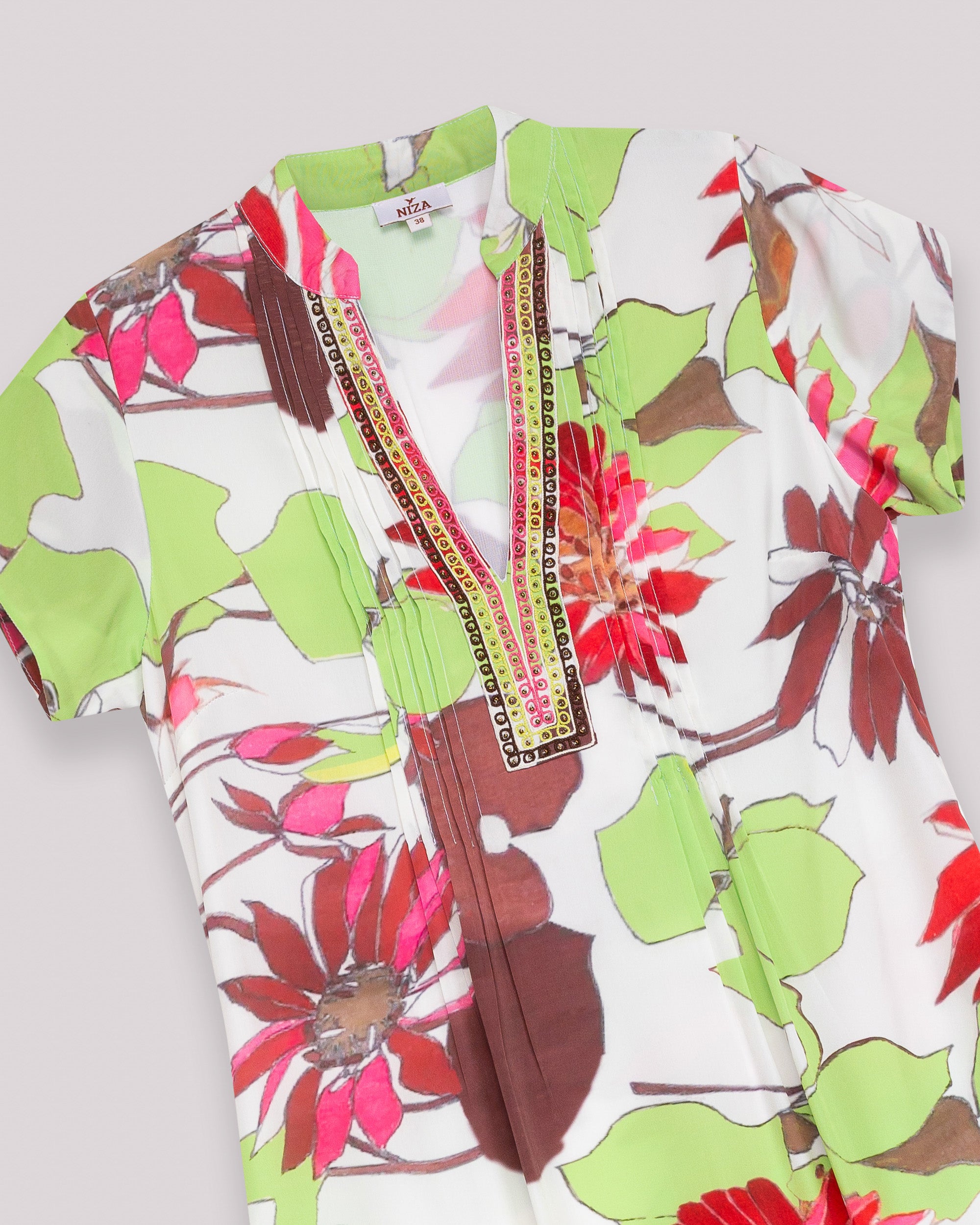 Vestido Midi Estampado com Decote em V e Manga Curta Branco-6