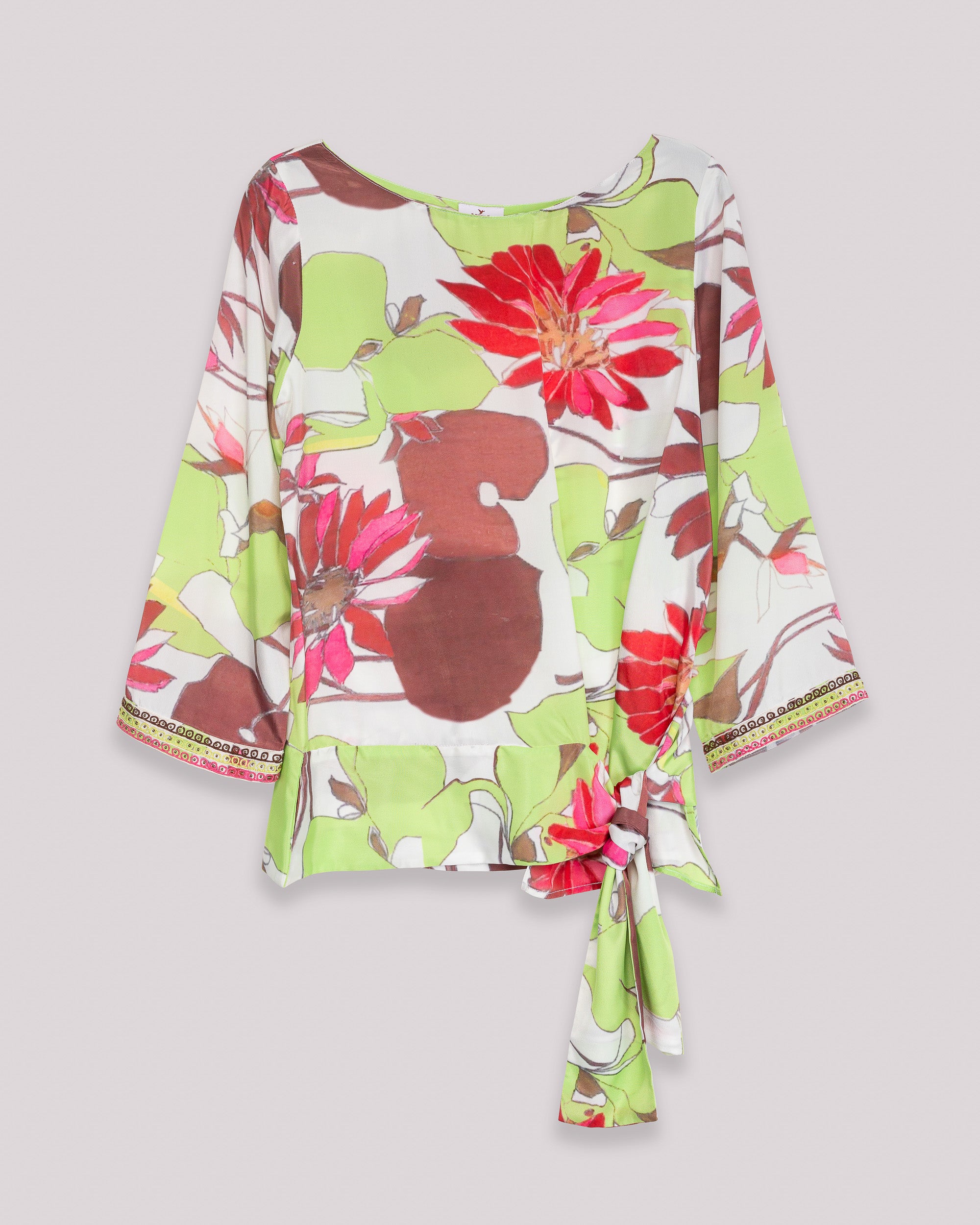Blusa Estampada de Manga Comprida com Laçada Lateral Multicolor-6