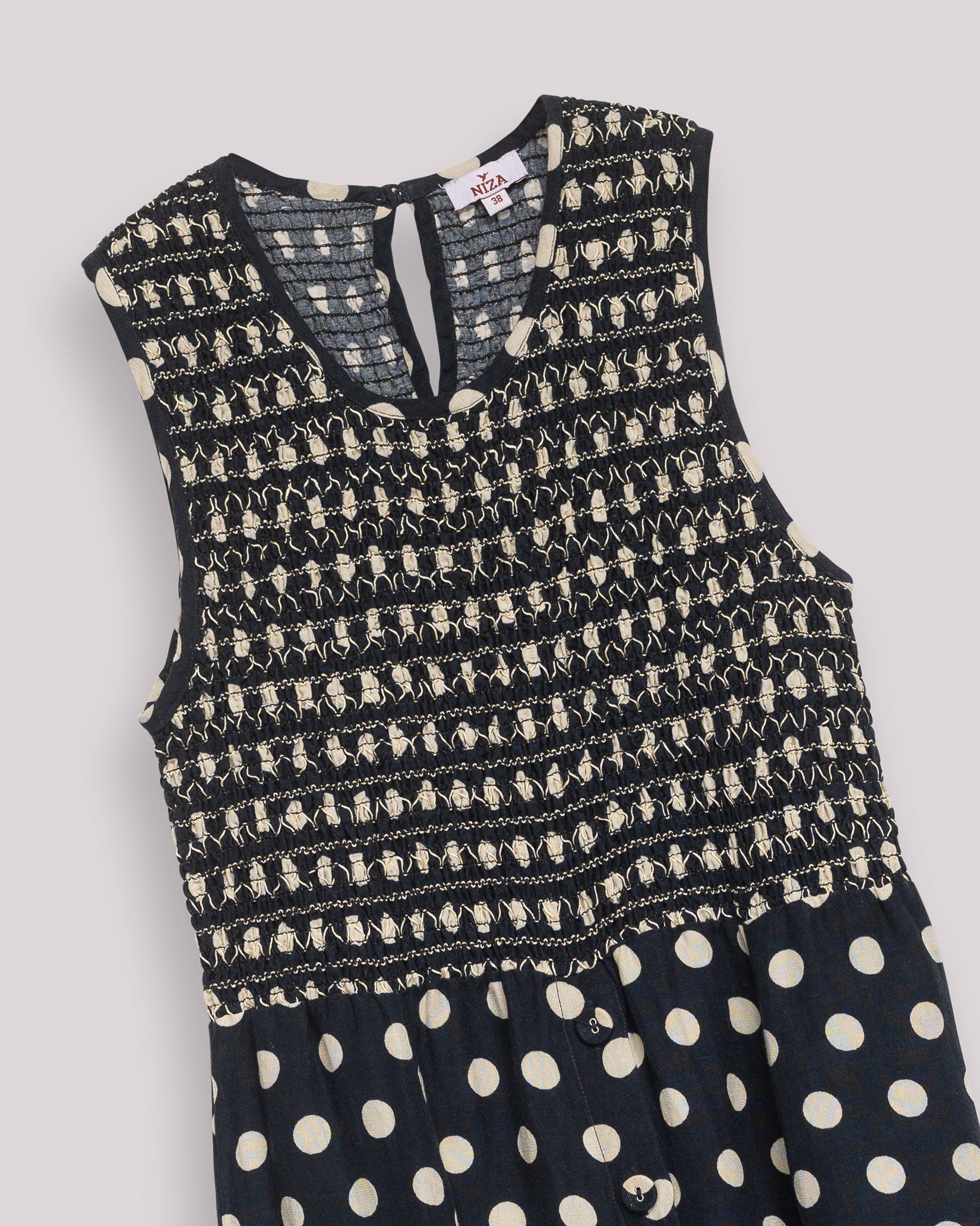 Vestido Midi sem Mangas com Corpo Franzido e Saia Estampada Preto-8