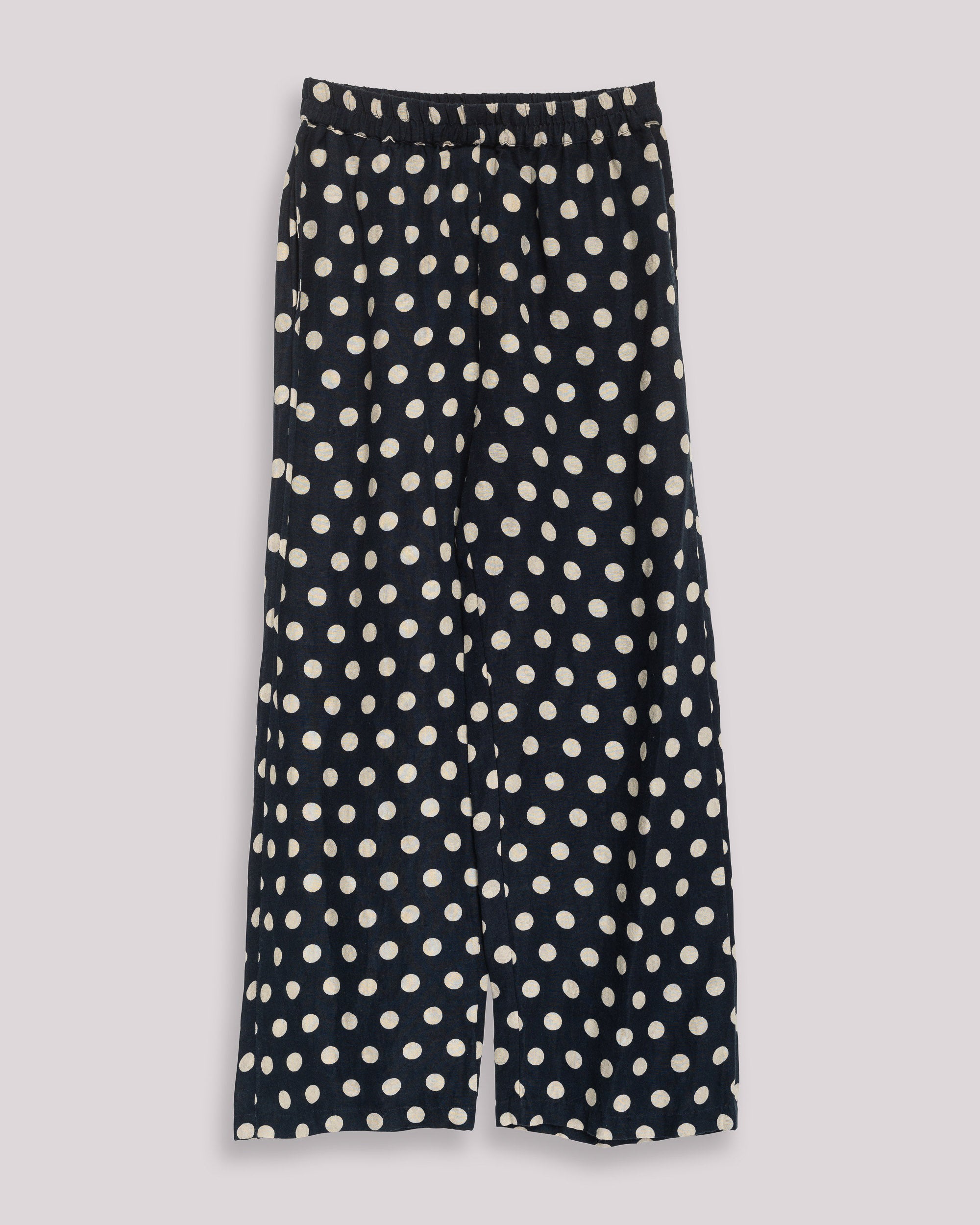 Calças Largas Amplas com Estampado de Bolinhas e Cintura Elástica Preto-6