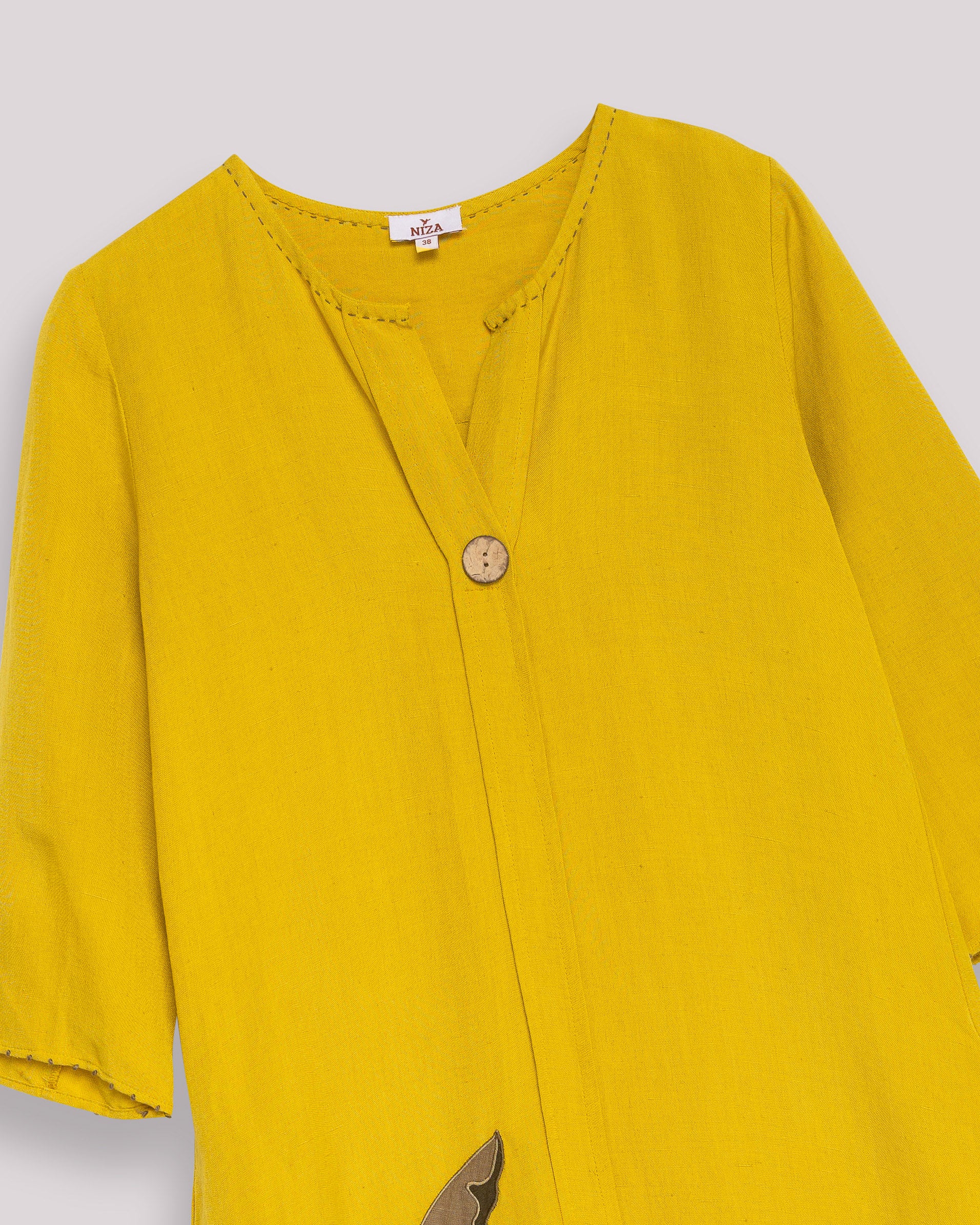 Vestido Midi com Decote em V e Bordado Vegetal Amarelo-9