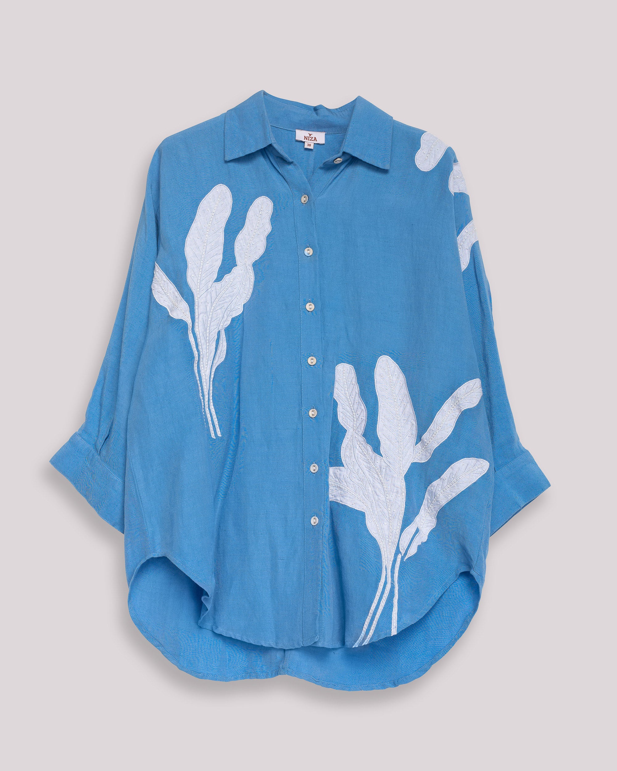 Camisa Fluida com Bordado Azul-7