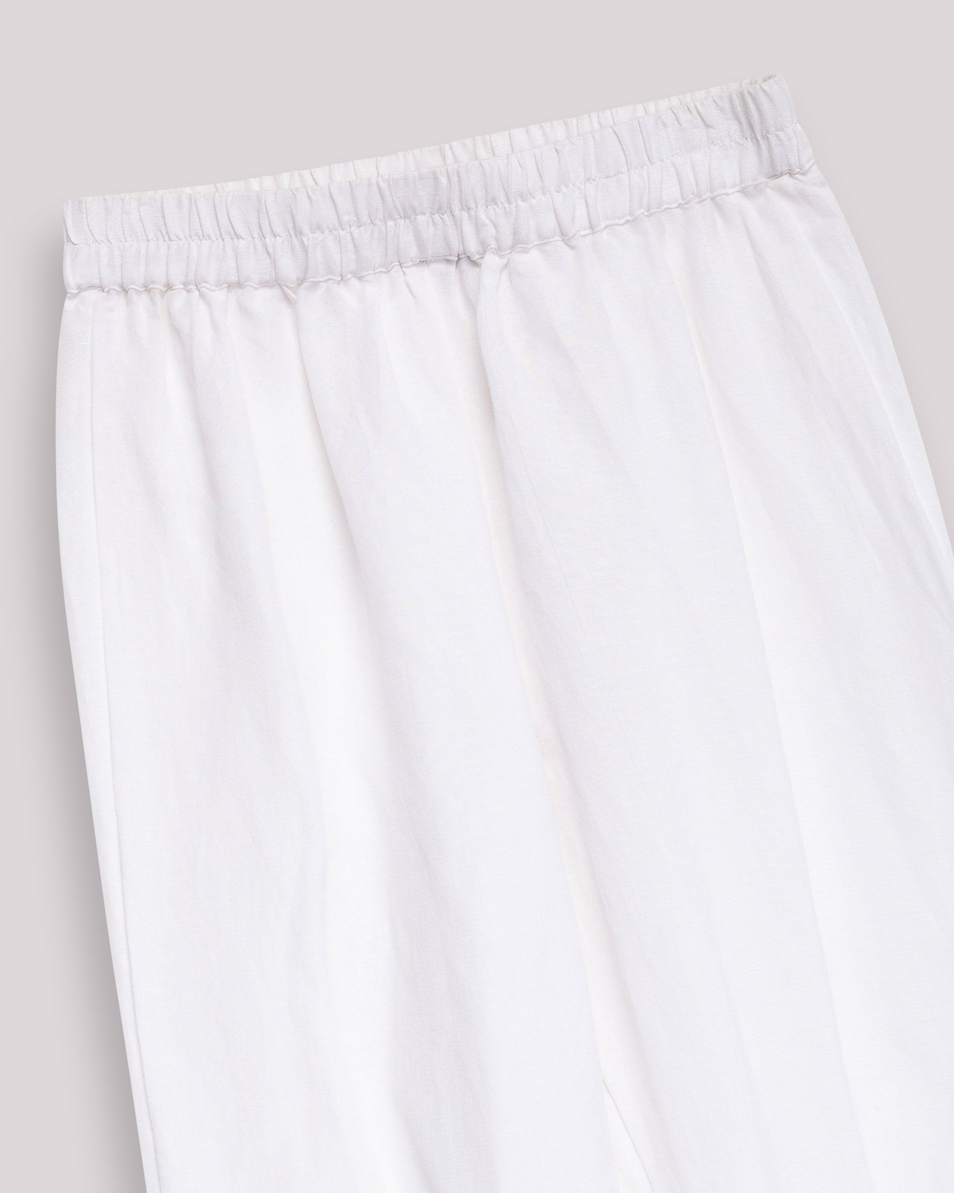 Calças Retas Amplas de Cintura Elástica com Bordado na Bainha Branco-7