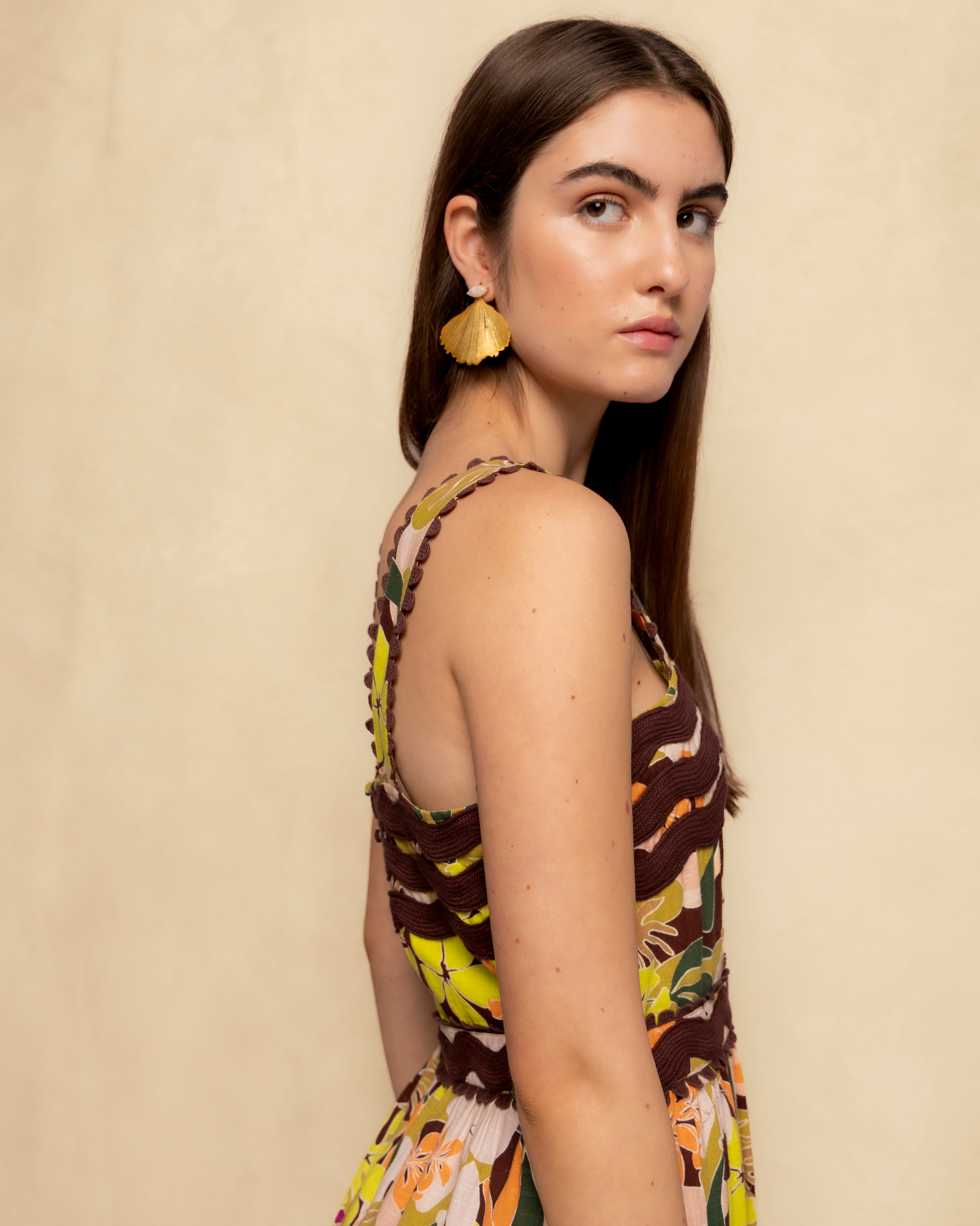 Vestido Comprido Estampado com Alças e Corpo Franzido Multicolor-7
