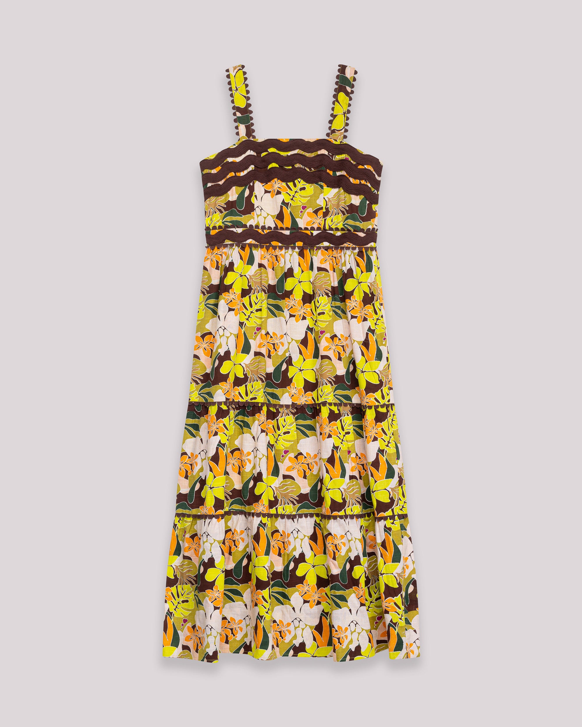 Vestido Comprido Estampado com Alças e Corpo Franzido Multicolor-8