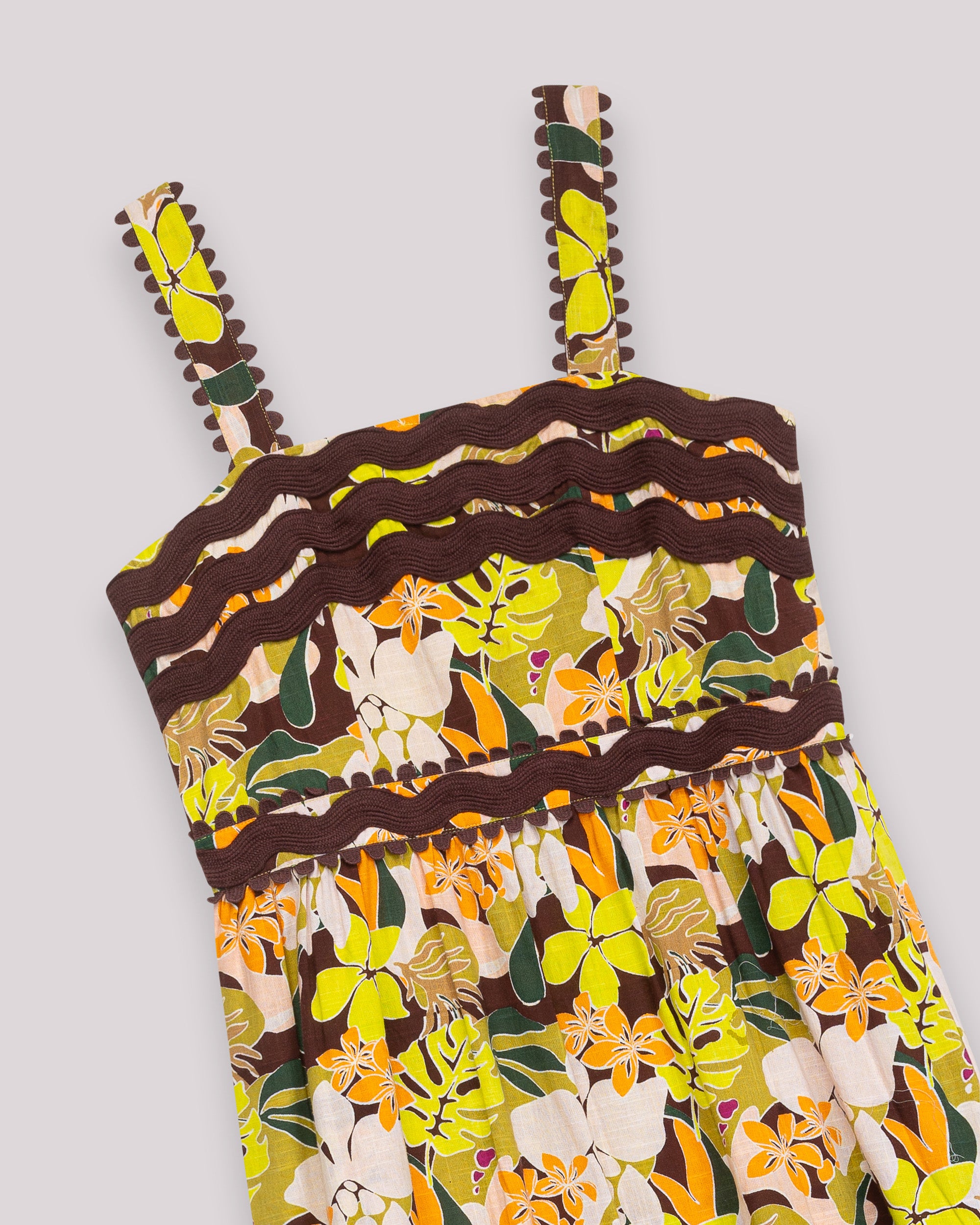 Vestido Comprido Estampado com Alças e Corpo Franzido Multicolor-9