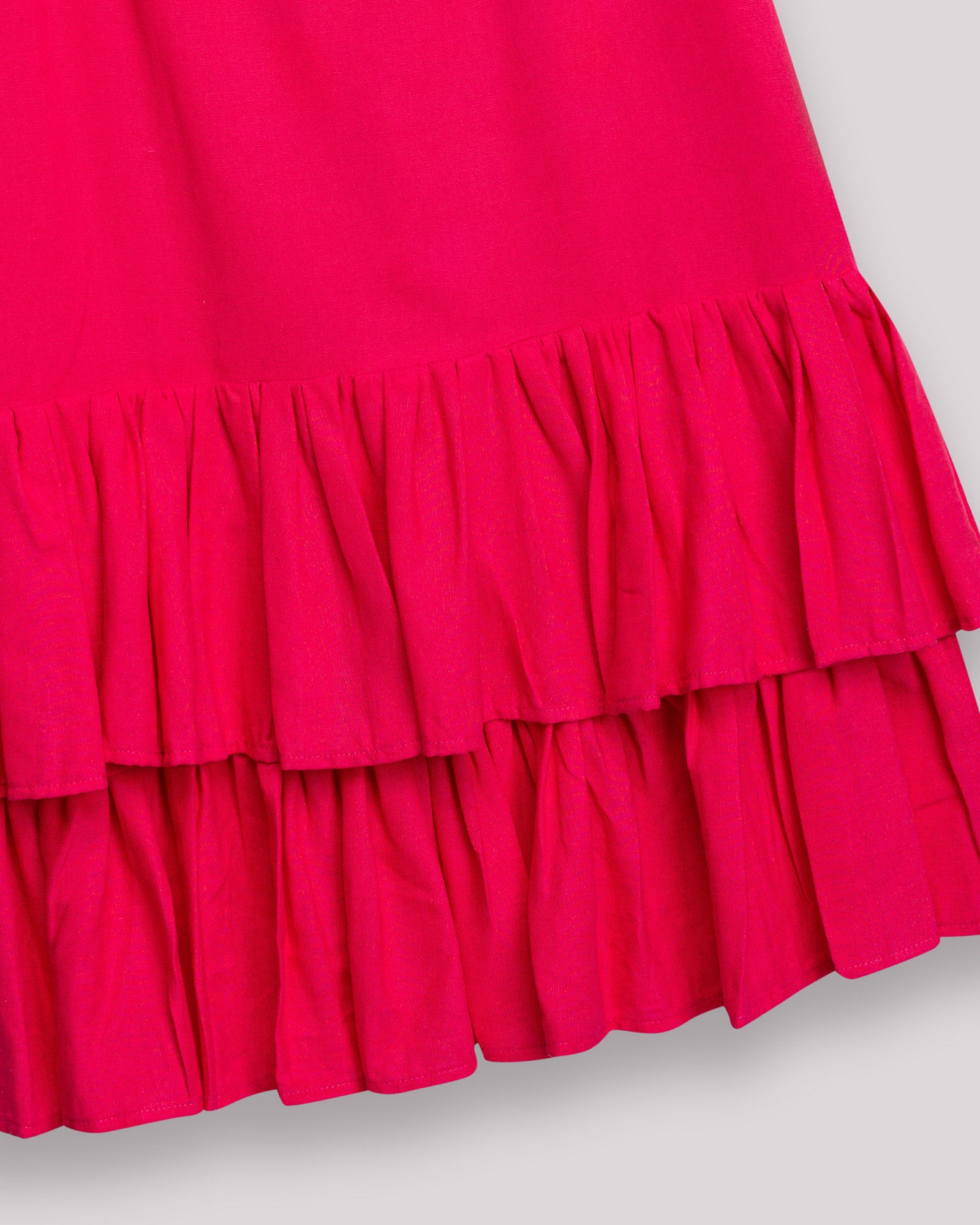 Vestido Midi Mai com Decote Redondo e Folhos Fúcsia-8
