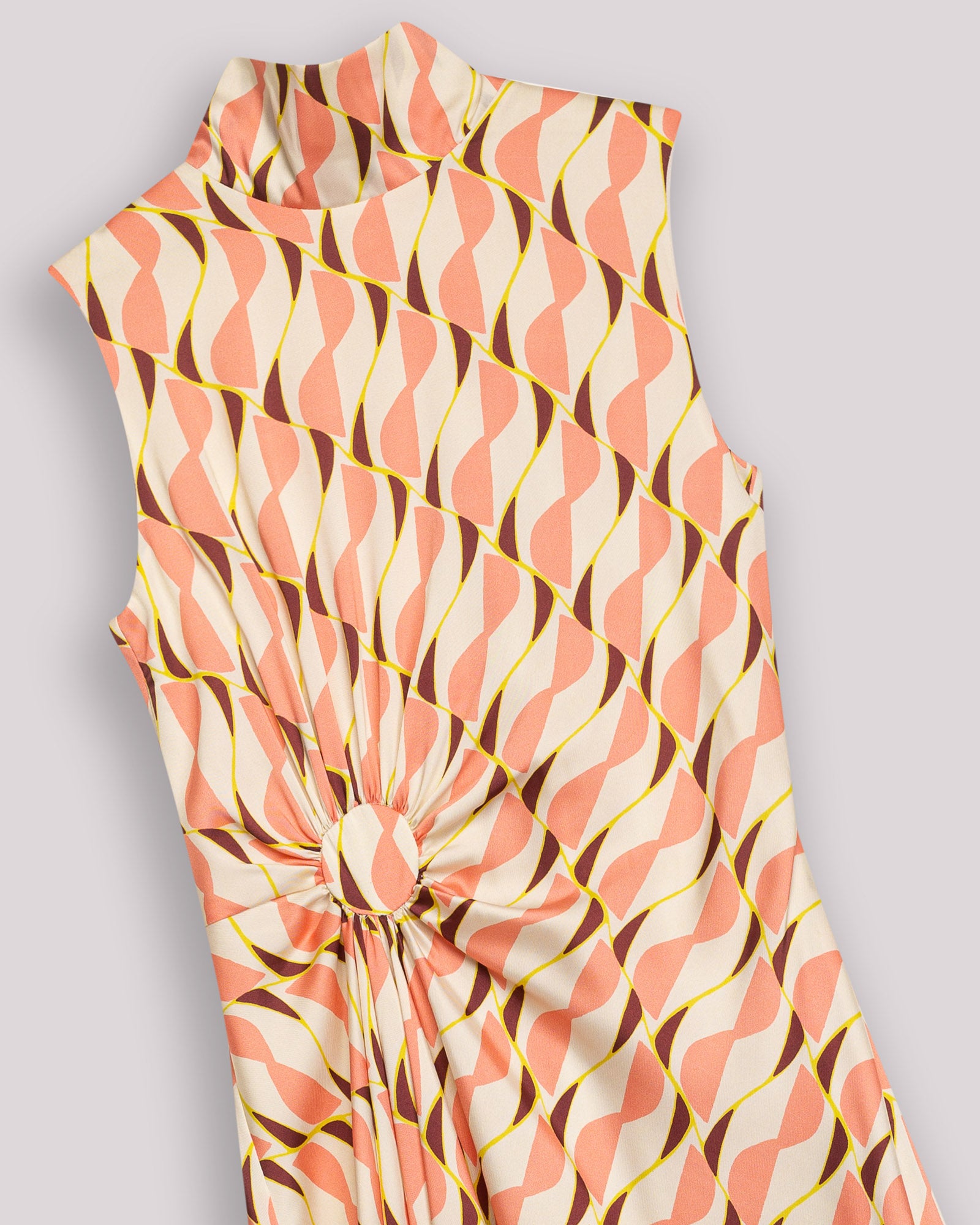 Vestido Midi Ondine Assimétrico com Gola Alta e Laço Rosa-11