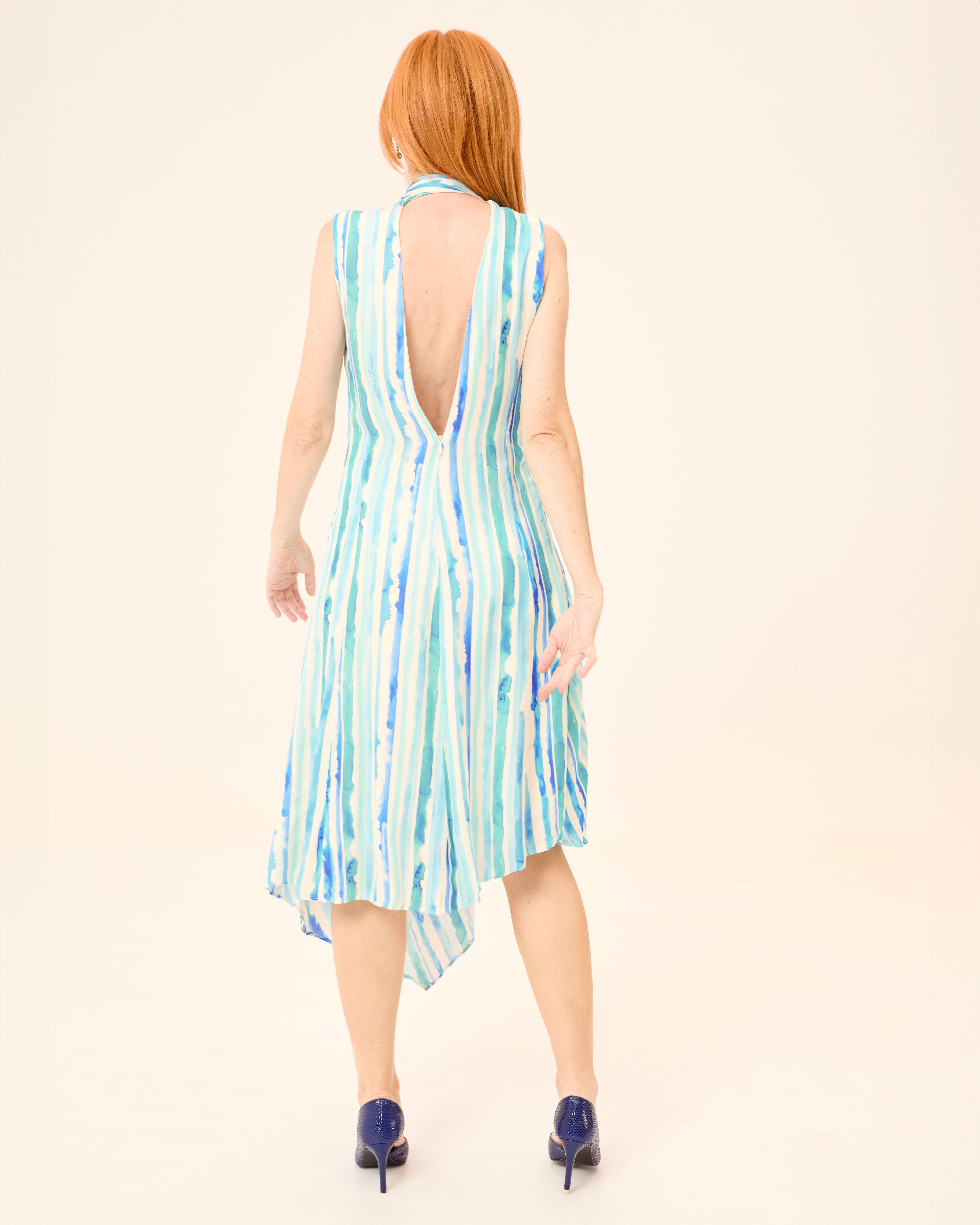 Vestido Midi Allure sem Mangas com Laços Ajustáveis Azul-5