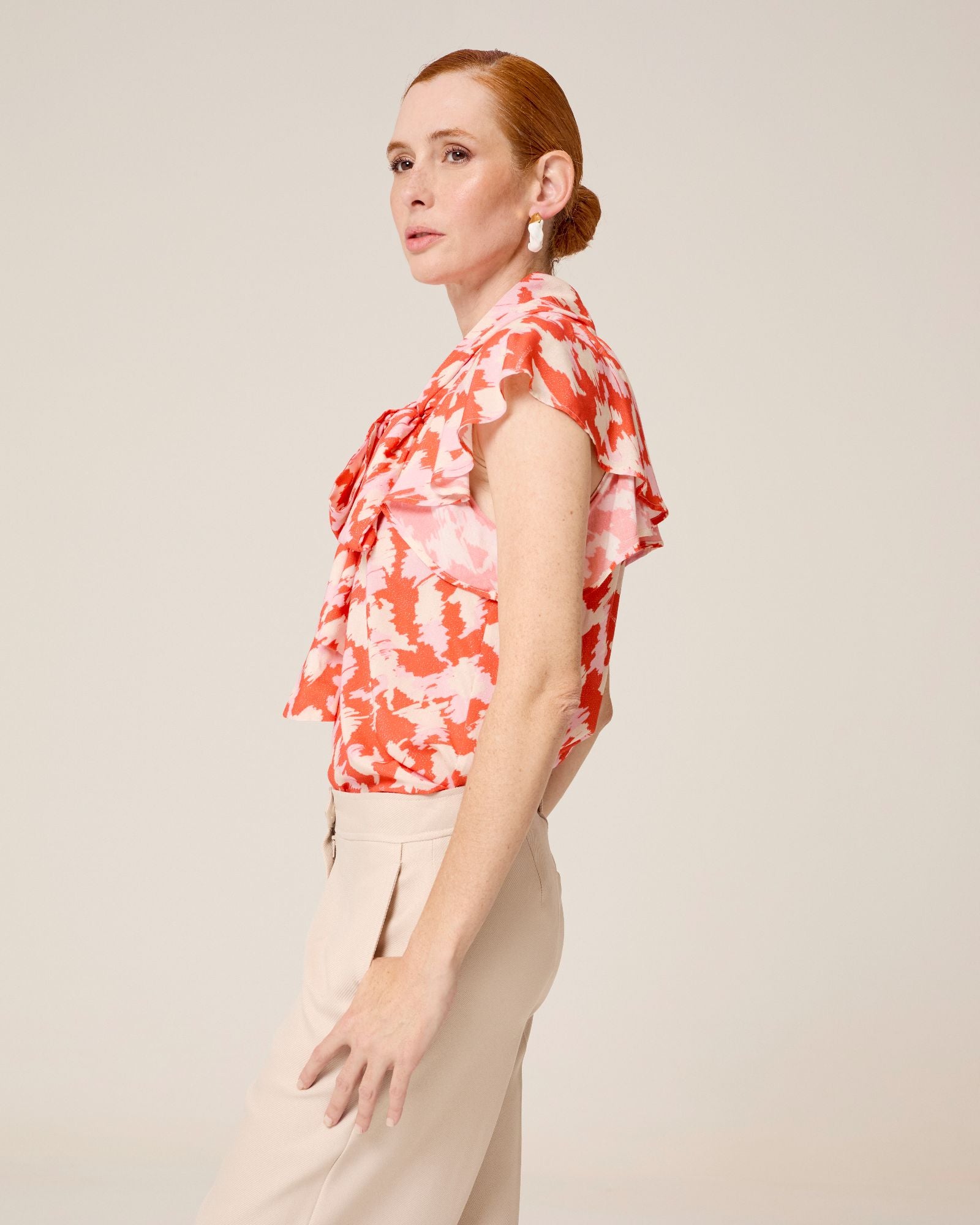 Blusa Zia com Laçada e Folhos Laranja-4