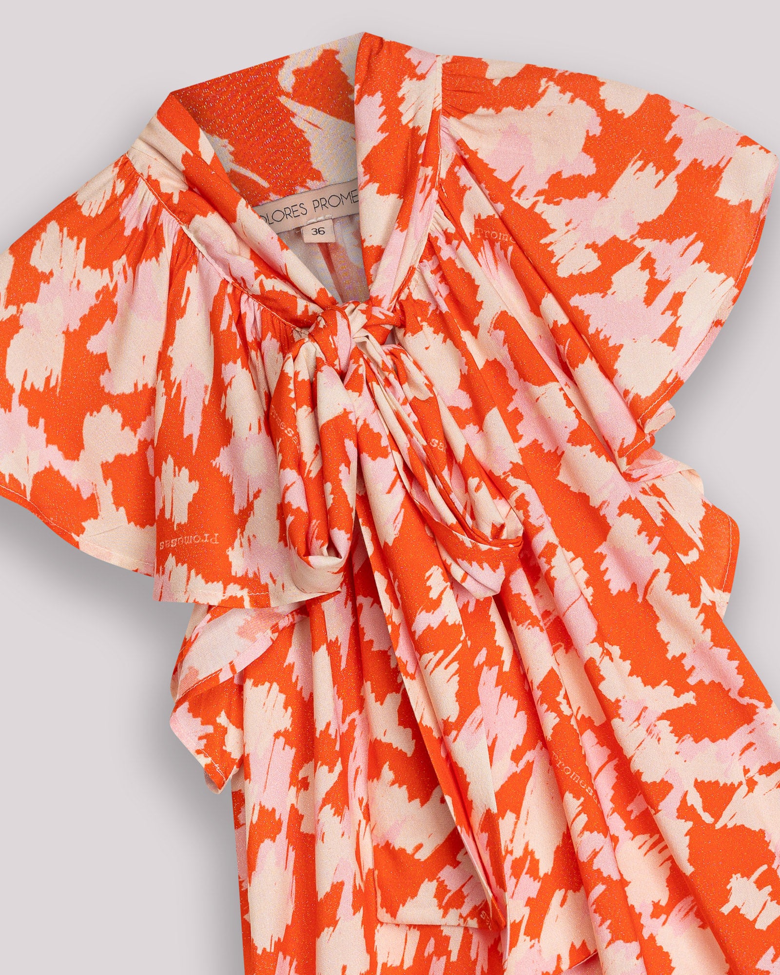 Blusa Zia com Laçada e Folhos Laranja-8