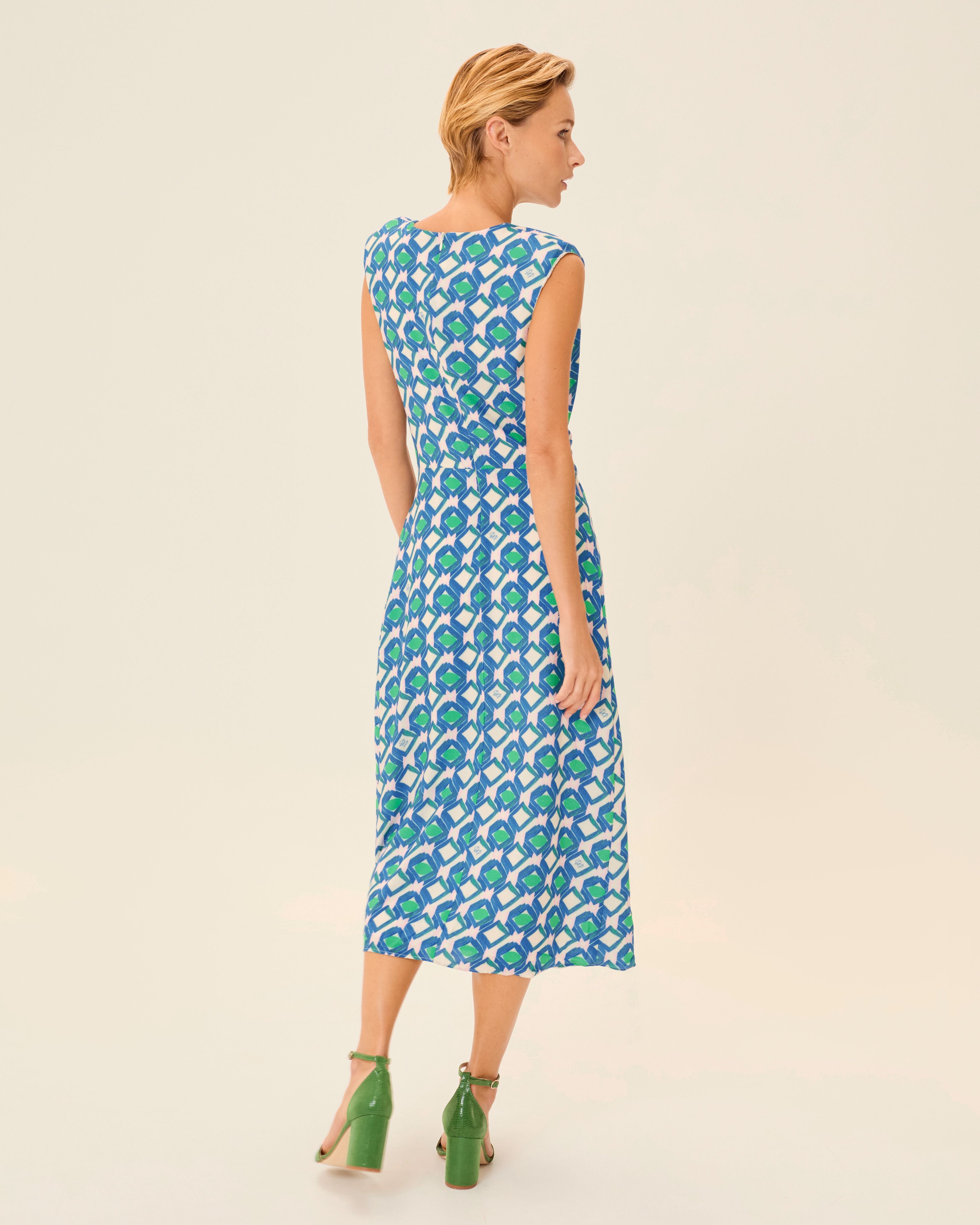 Vestido Midi Eda Estampado com Decote Redondo e Ombreiras Multicolor-4