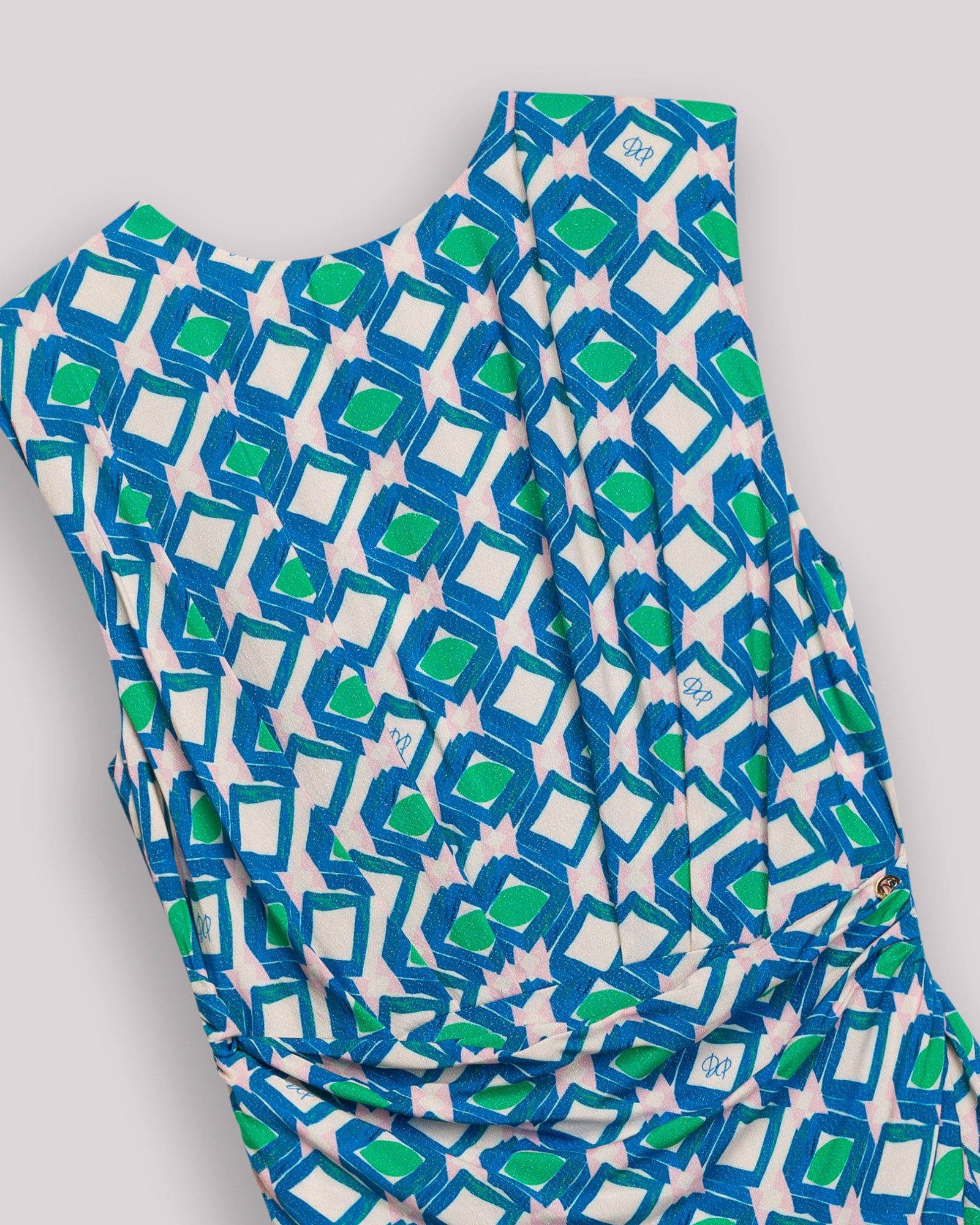 Vestido Midi Eda Estampado com Decote Redondo e Ombreiras Multicolor-8