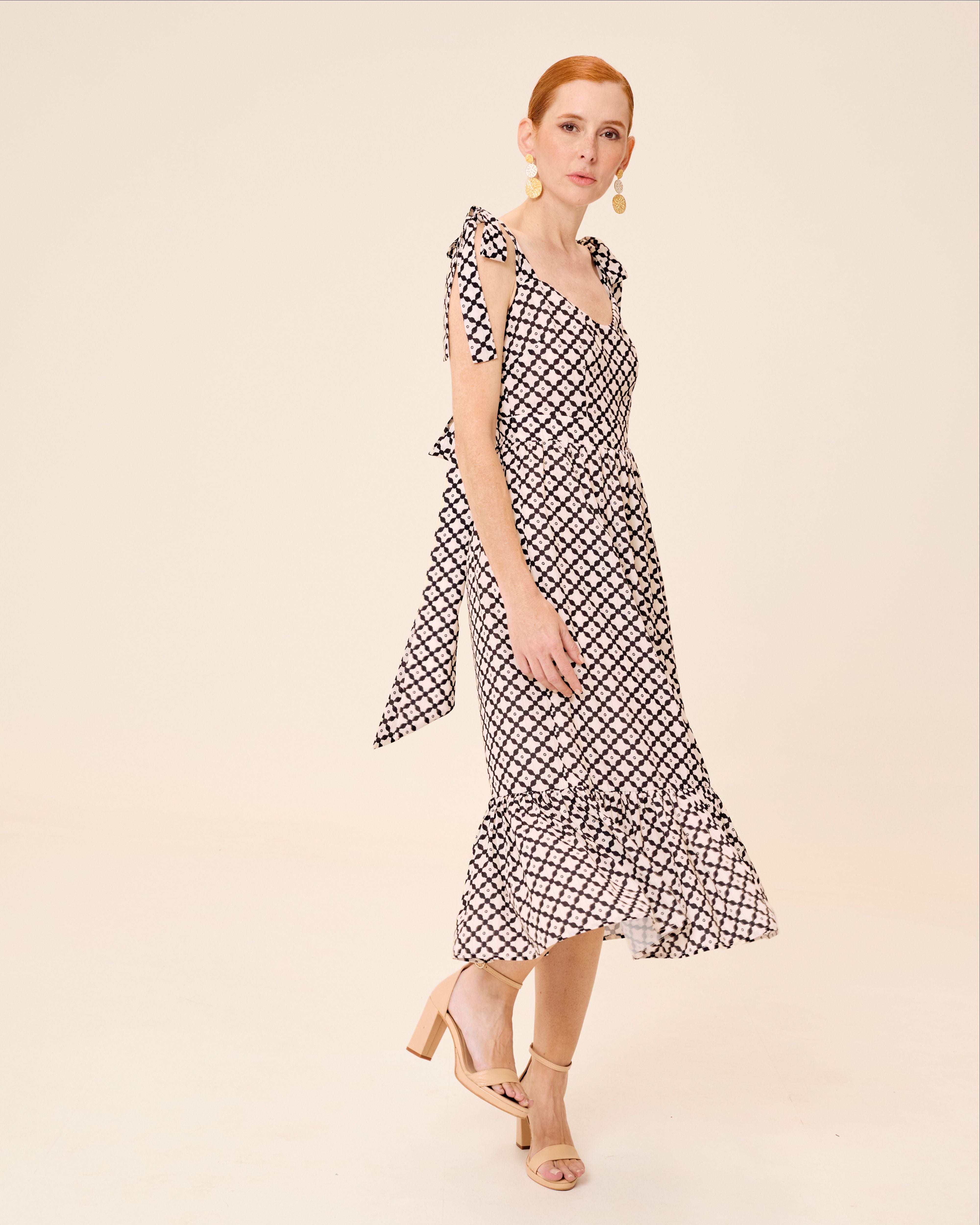 Vestido Midi Tropez Estampado com Folho na Bainha e Decote Coração Multicolor-1