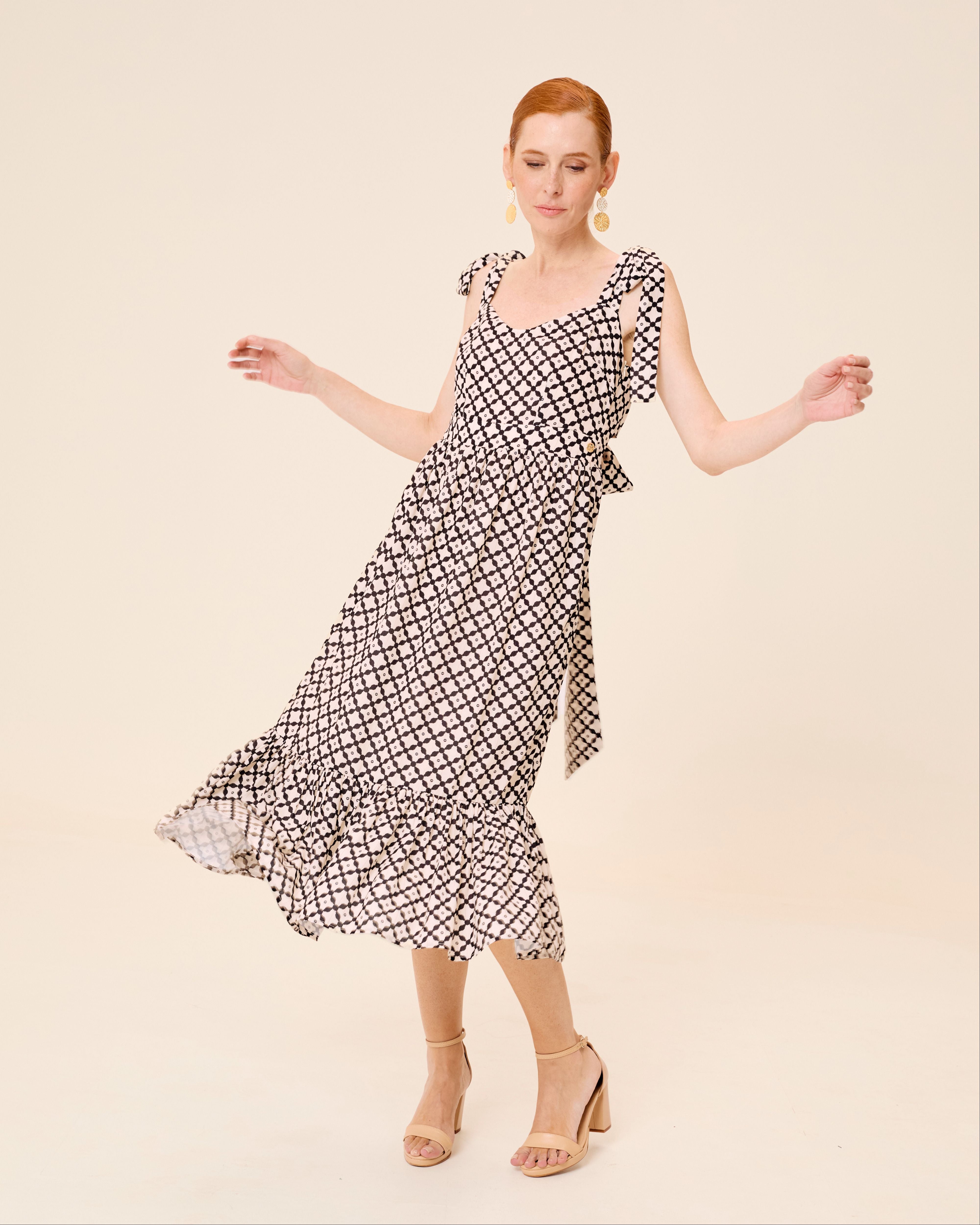 Vestido Midi Tropez Estampado com Folho na Bainha e Decote Coração Multicolor-2