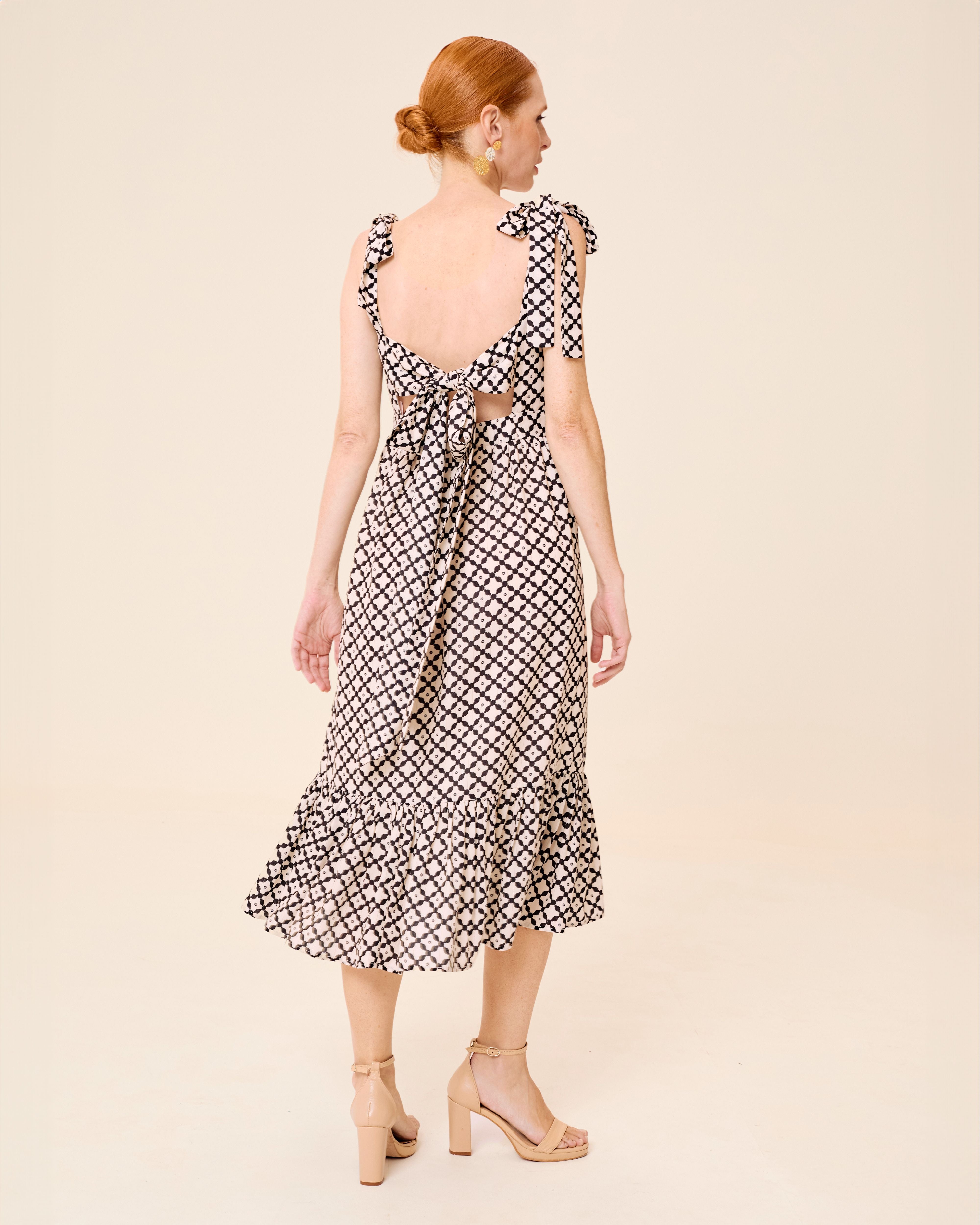 Vestido Midi Tropez Estampado com Folho na Bainha e Decote Coração Multicolor-5