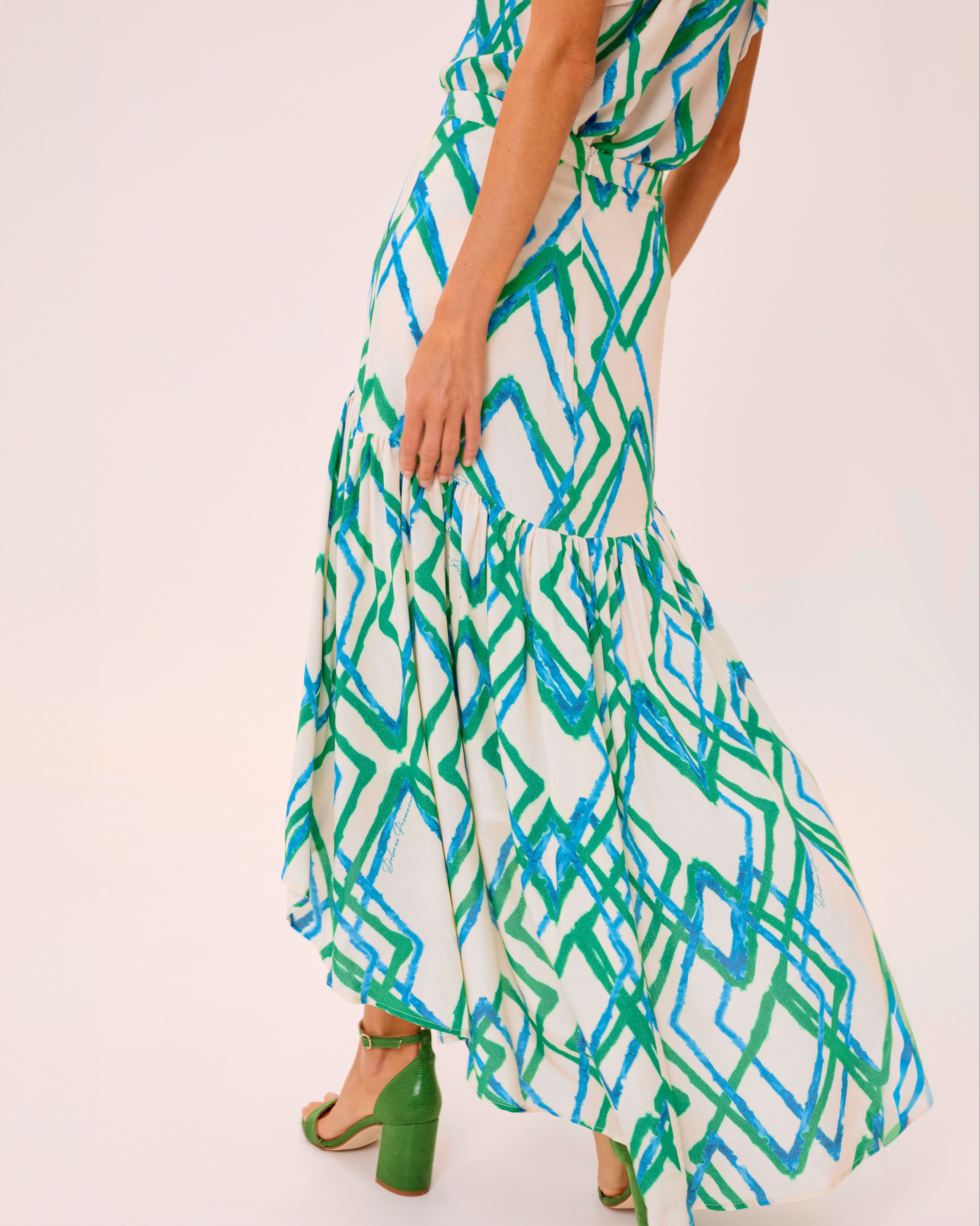 Saia Comprida Lena Estampada com Folhos Multicolor-4