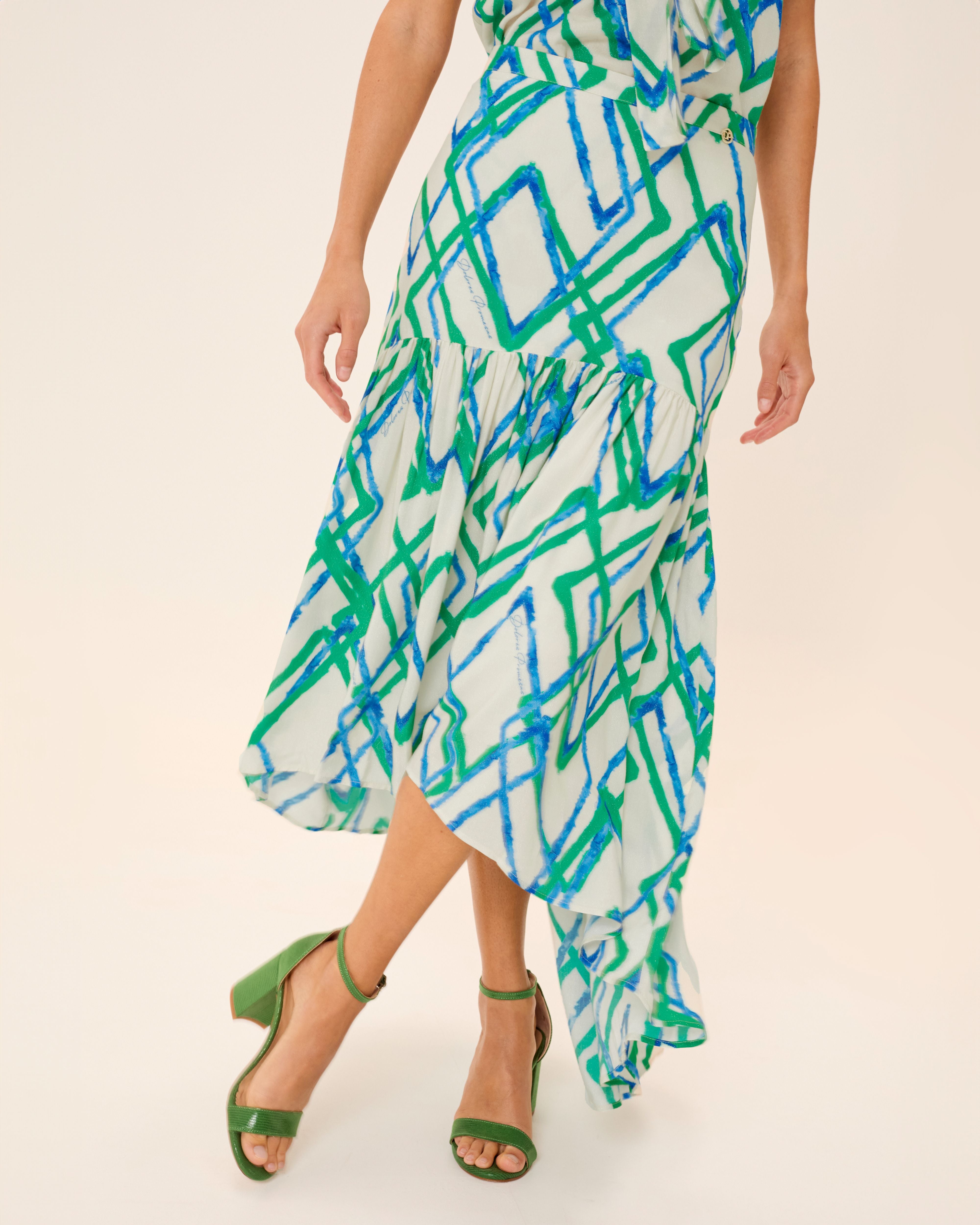 Saia Comprida Lena Estampada com Folhos Multicolor-5