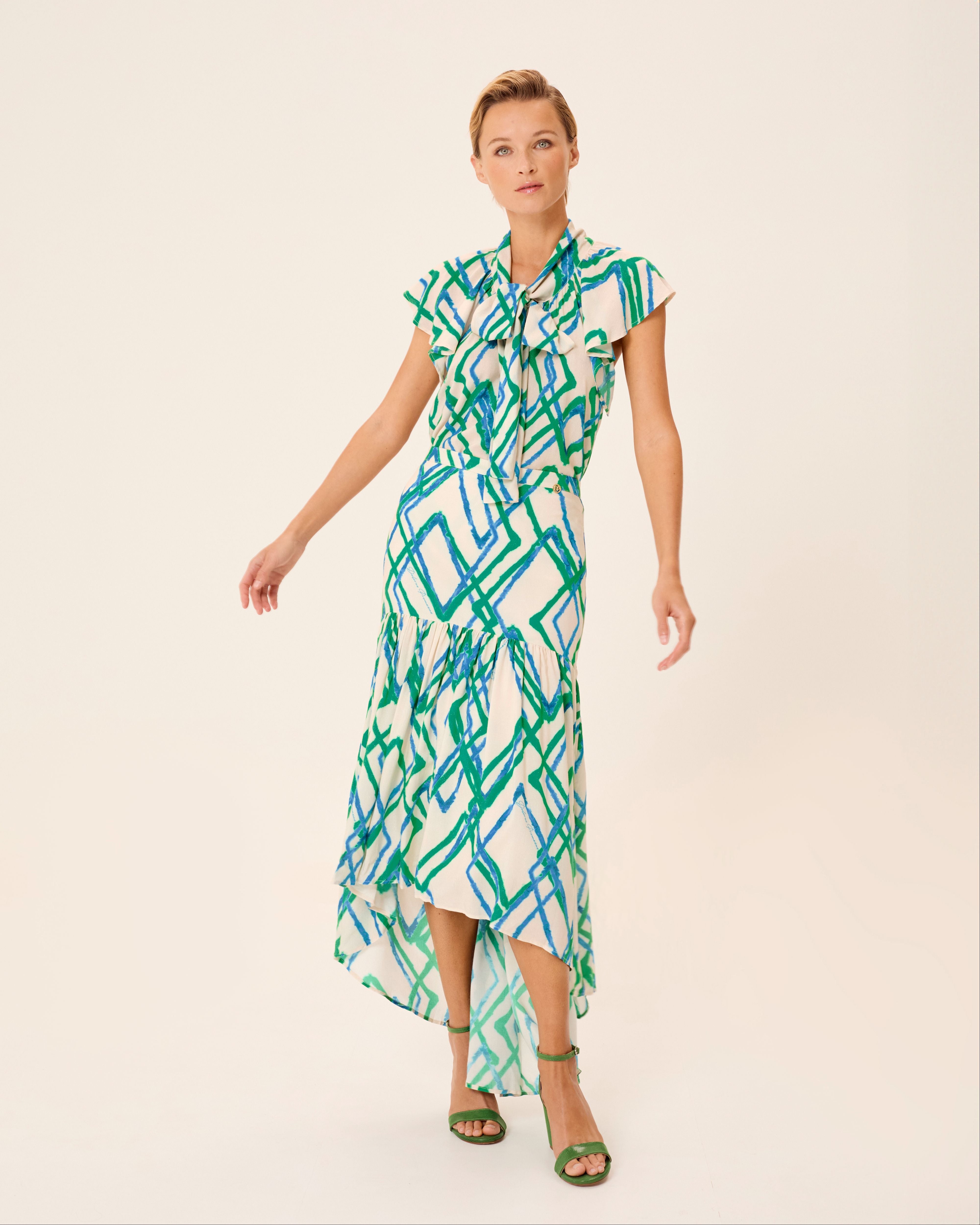 Saia Comprida Lena Estampada com Folhos Multicolor-8