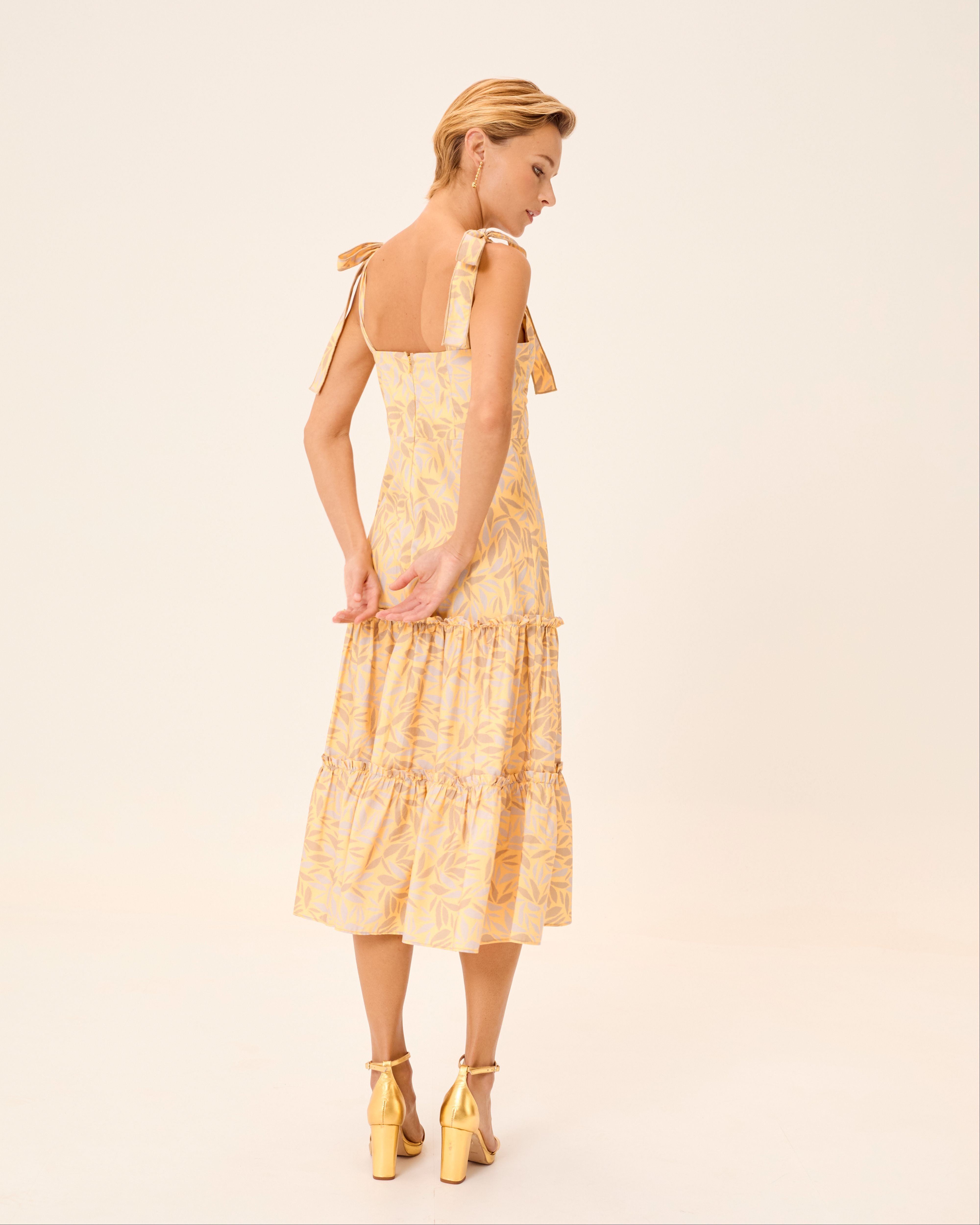 Vestido Midi Dune sem Mangas e com Estampado Floral Amarelo-3