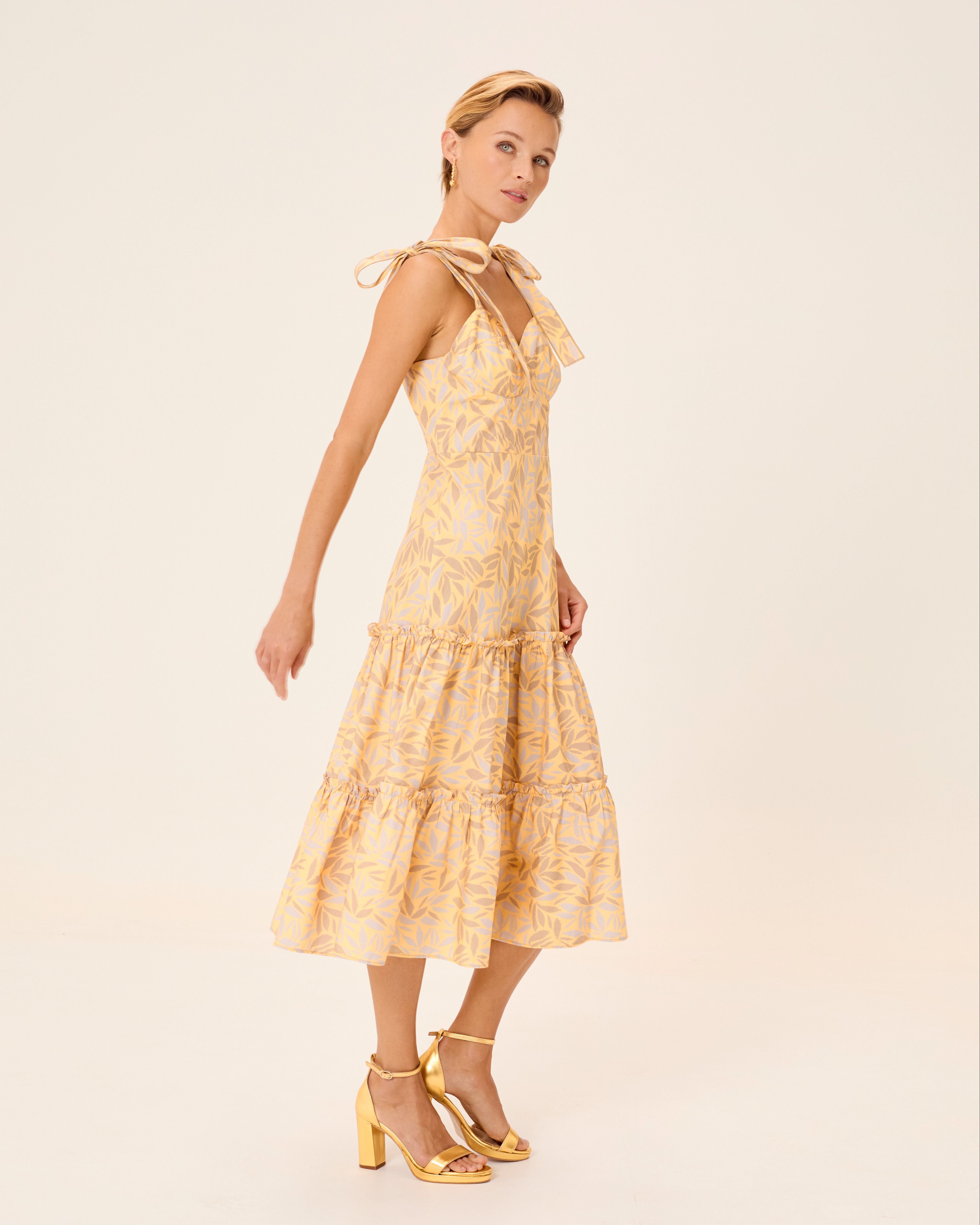 Vestido Midi Dune sem Mangas e com Estampado Floral Amarelo-5