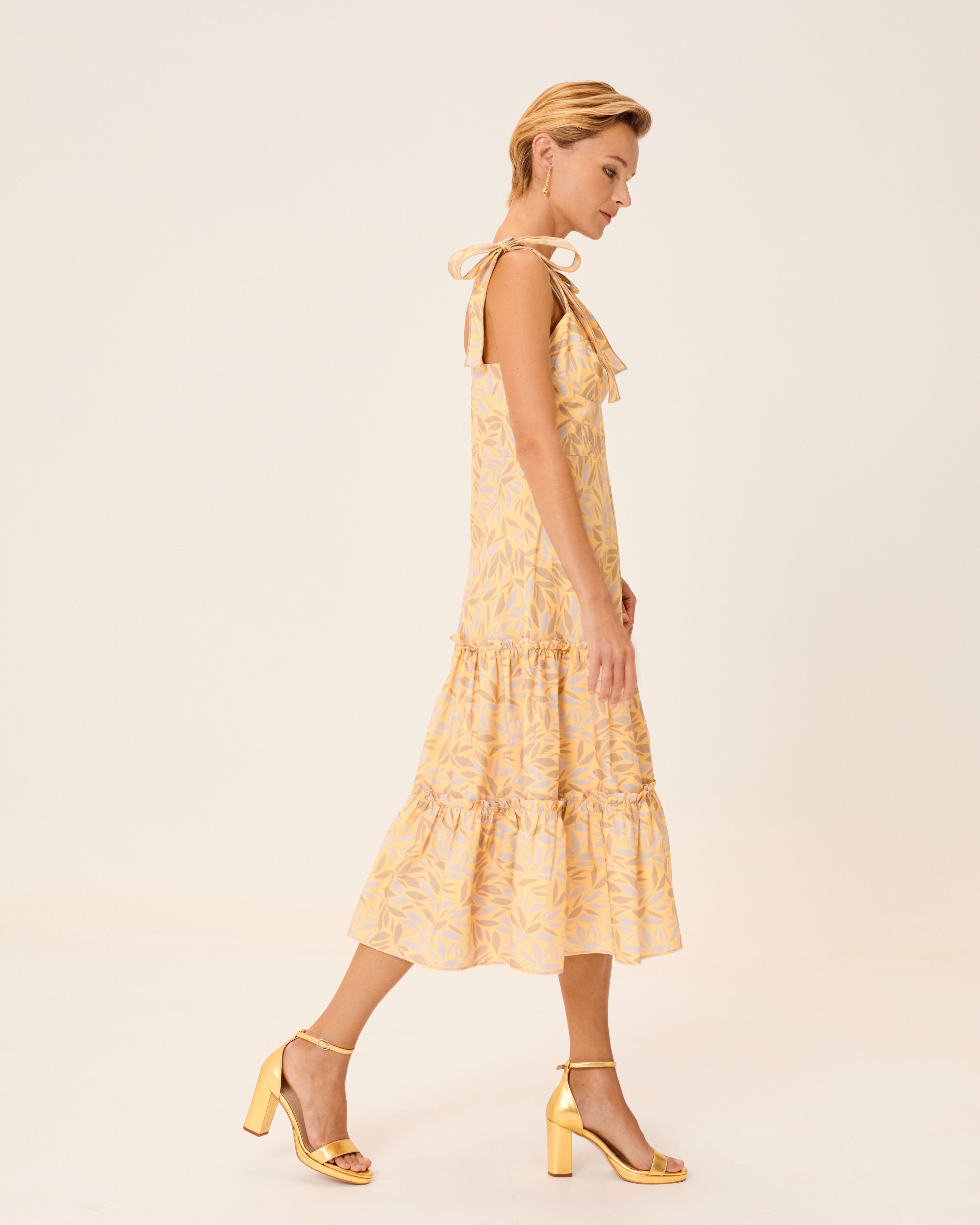 Vestido Midi Dune sem Mangas e com Estampado Floral Amarelo-6