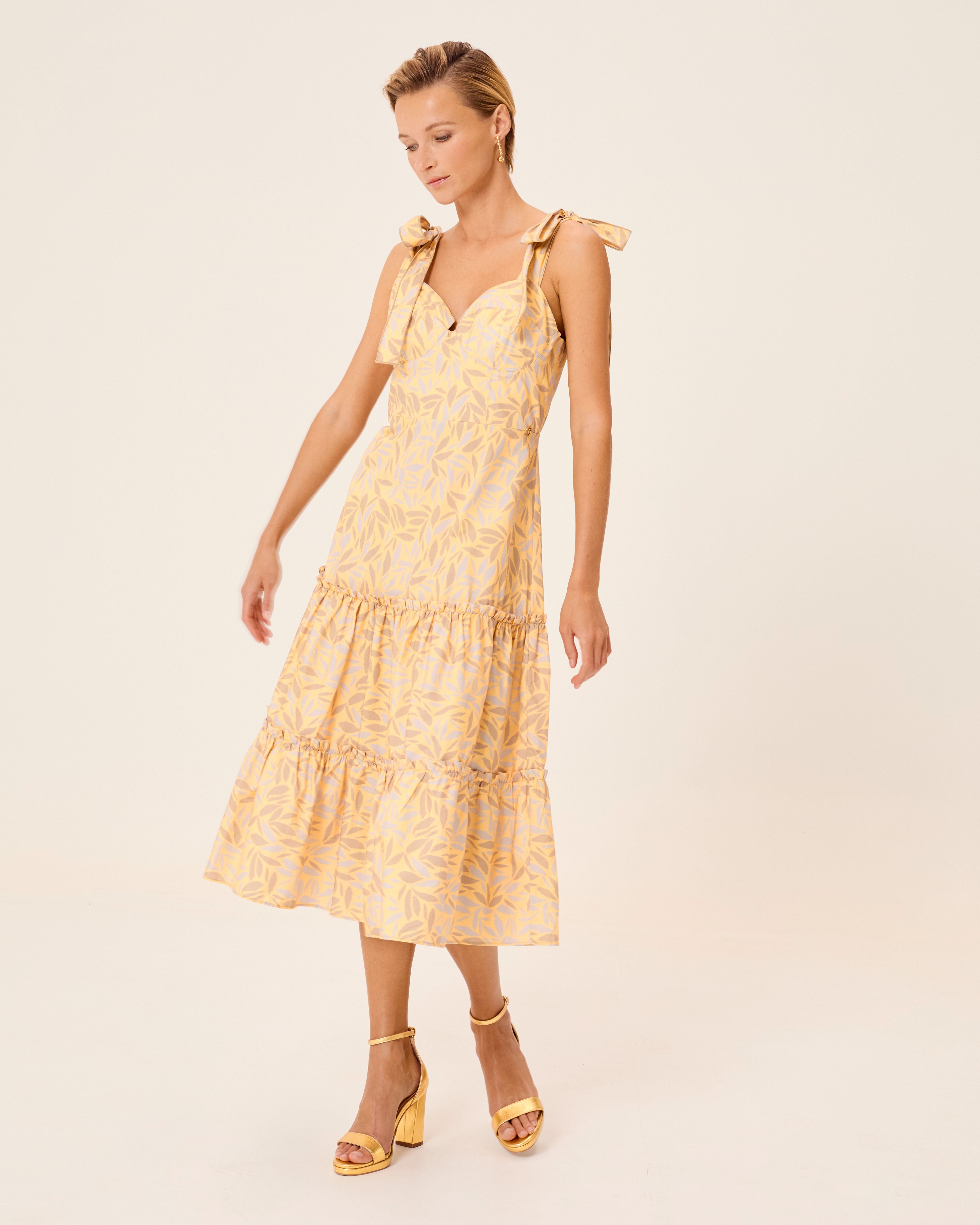 Vestido Midi Dune sem Mangas e com Estampado Floral Amarelo-7