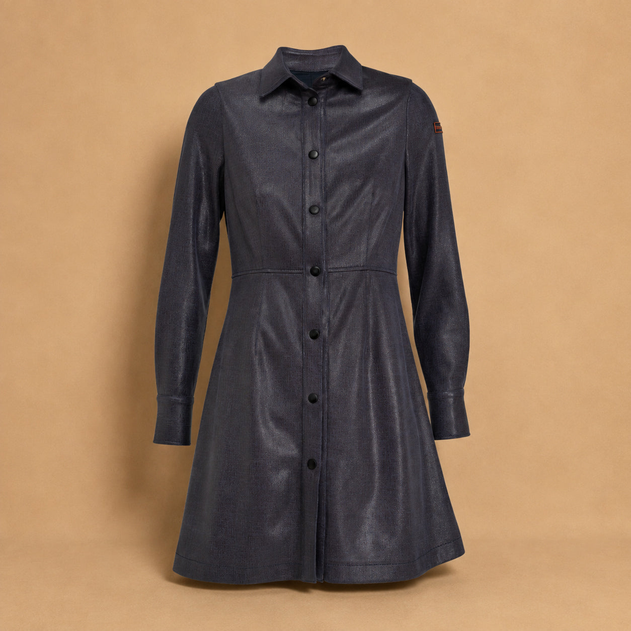 Vestido Curto de Pele Sintética com Manga Comprida Azul-marinho-6