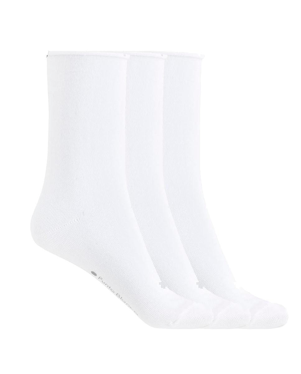 Pack de 3 Pares de Meias de Algodão Lisas com Punho Roulé Branco-1